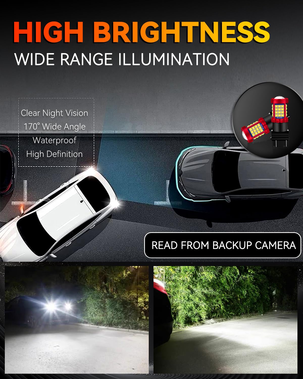 Afibraru 3156 3157 LED Bulb White Reverse Lights, 4114 3057 4157 3457 4057 LED Bulbs 3030 SMD with HD Projector, 6000K White Backup Reverse Brake DRL Tail Light for Motorcycles Cars Trucks Pack of 2