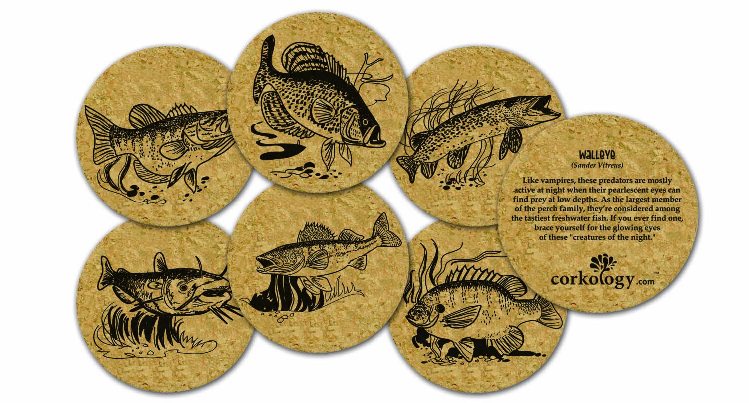 Corkology Fresh Water Fish Cork Coasters