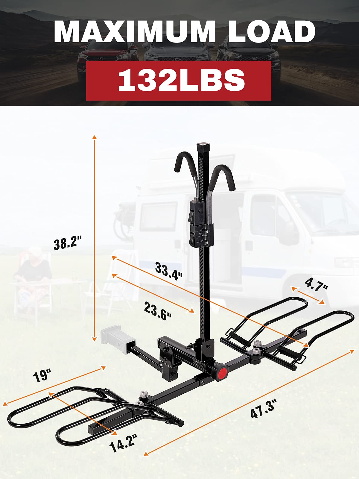 SIMETU&HS Bike Rack Carrier for Car Truck SUV，132 lbs Heavy Weight Capacity - Tray Style Smart Tilting Design (2-Bike Carrier)