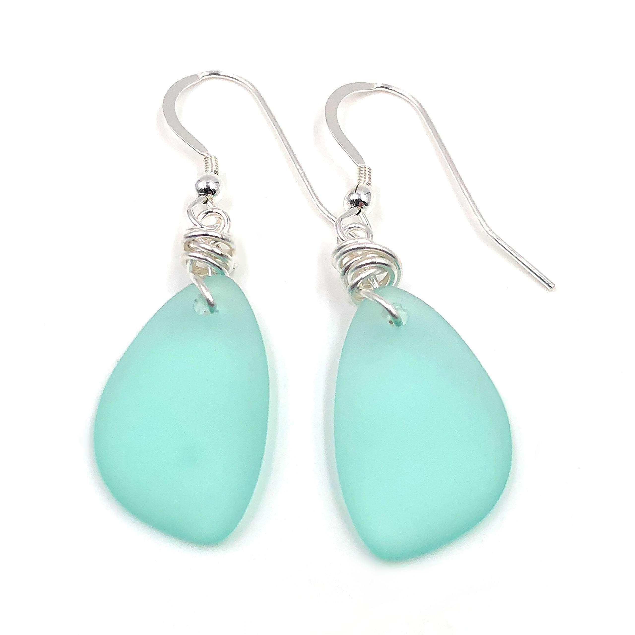 Popular Sea Foam Green Sea Glass Earrings with Charming Handmade Silver Knot on Sterling Silver Hooks, Perfect Gift, by Aimee Tresor Jewelry