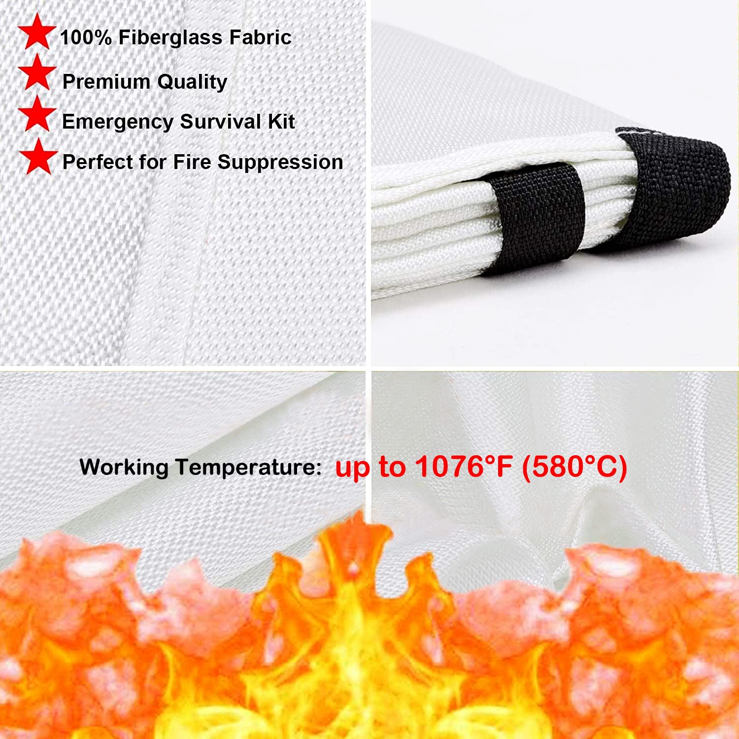 TONYKO Fiberglass Fire Blanket for Emergency Surival, Flame Retardant Protection and Heat Insulation with Various Sizes (78.7×78.7 inches)