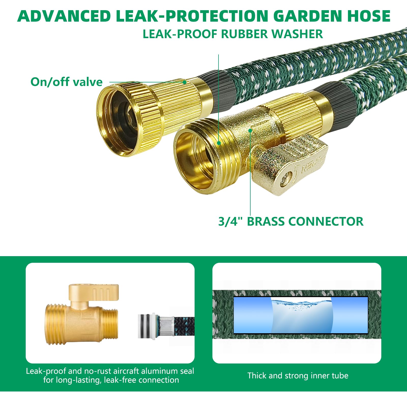 Expandable Garden Hose 100ft, 10 Function Spray Nozzle, Water Hose 100 feet Sturdy Reliable 5 Layers Latex Core Lightweight Hose, Crafted with 3/4" Solid Brass Fittings, 3750D Extra-strength Fabric