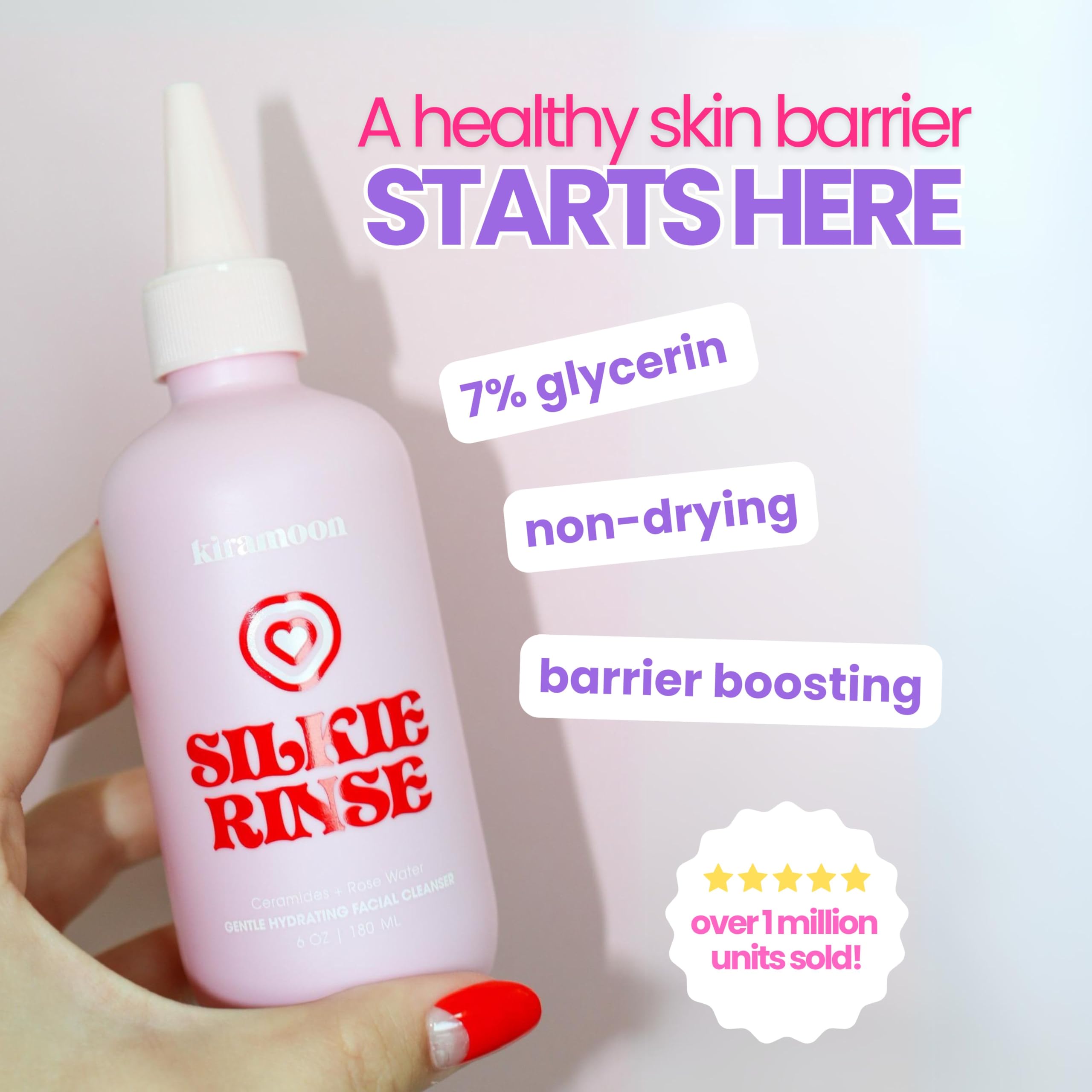 Kiramoon Face Wash Silkie Rinse Hydrating Gentle Face Cleanser for Dry or Sensitive Skin - Hydrating Makeup Remover & Face Wash w/Ceramides & Squalane