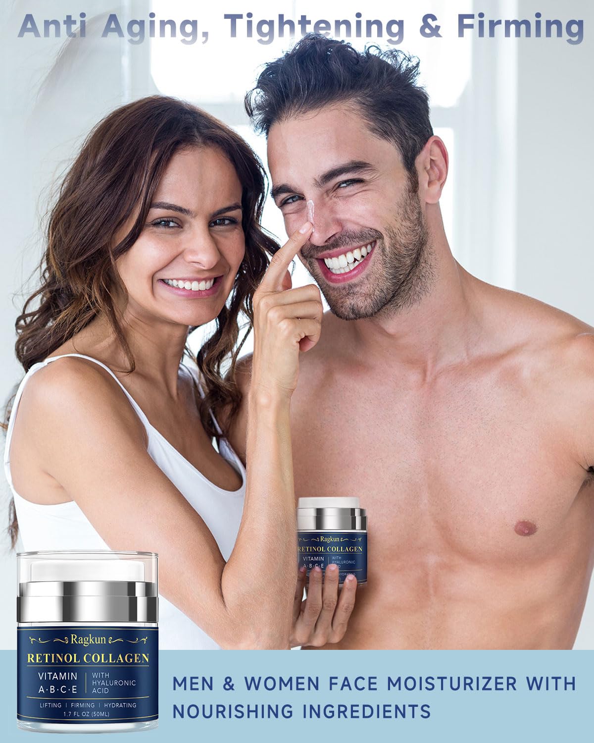 Ragkun Retinol Cream for Face, Collagen Neck Creams for Tightening and Firming, Anti Aging Day & Night Facial Moisturizer for Women & Men, Instant Face Lift Wrinkle Cream 1.7 fl. oz.