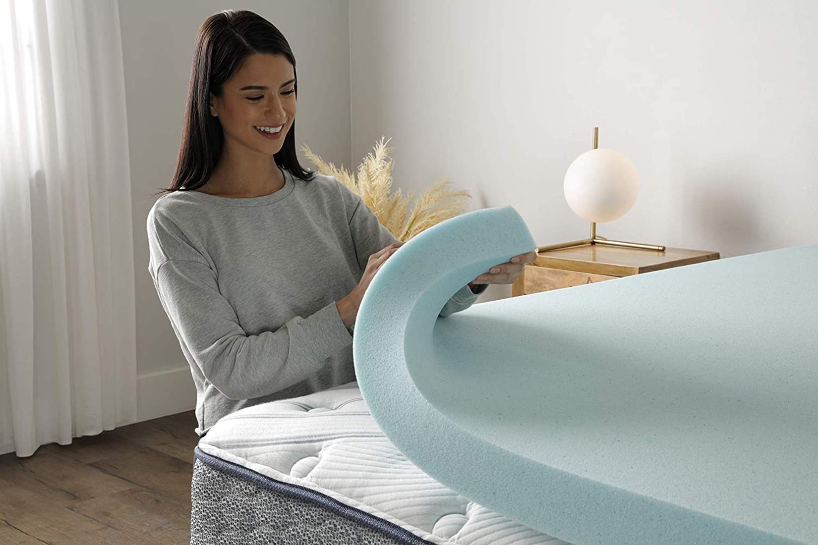 Serta ThermaGel Cooling, Pressure-Relieving Memory Foam Mattress Topper, 3 Inch, Twin Blue