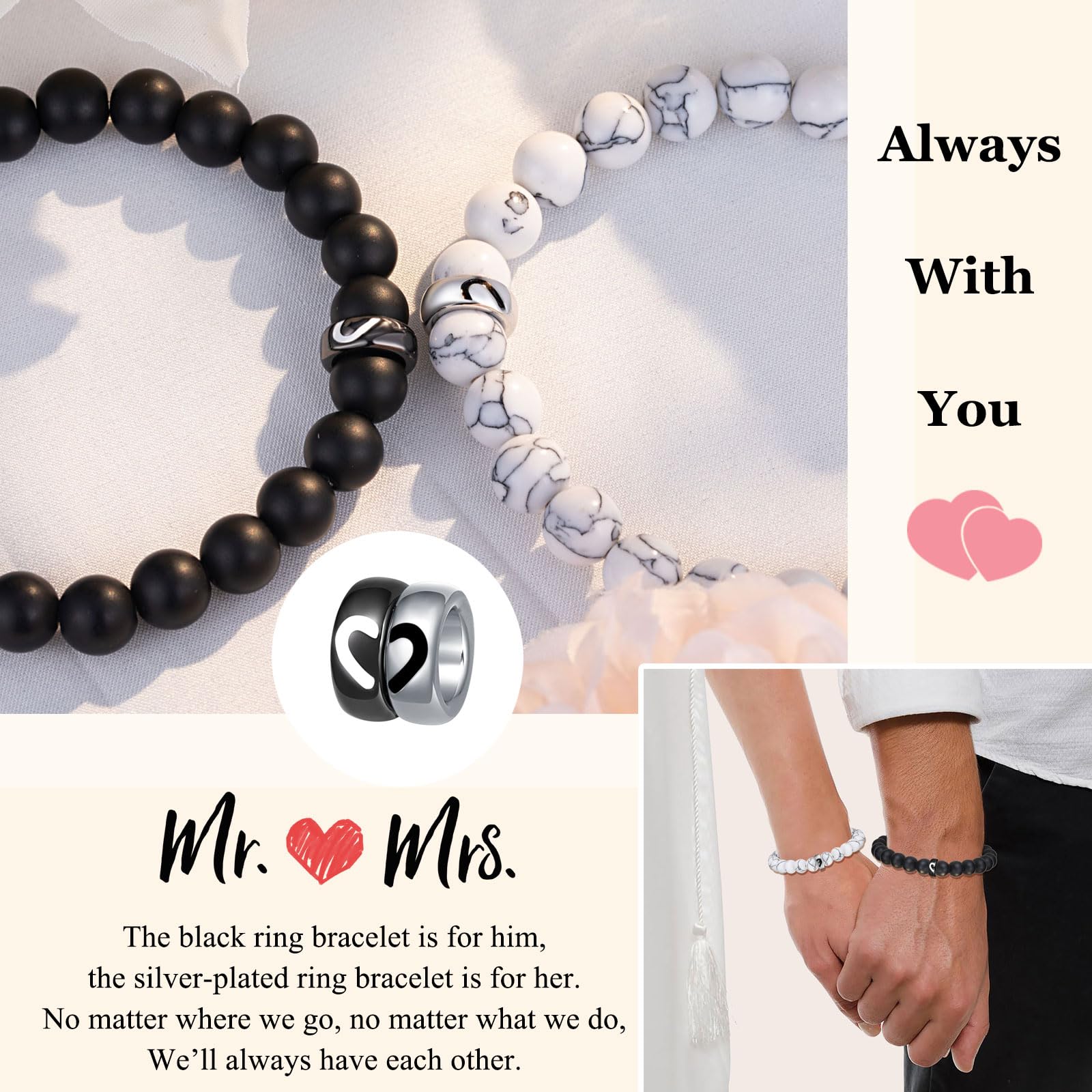 UNGENT THEM Mr and Mrs Engagement Wedding Gifts for Couples 2024 Him Her Bride Groom Wedding Registry Idea for Husband Wife Anniversary Bracelet