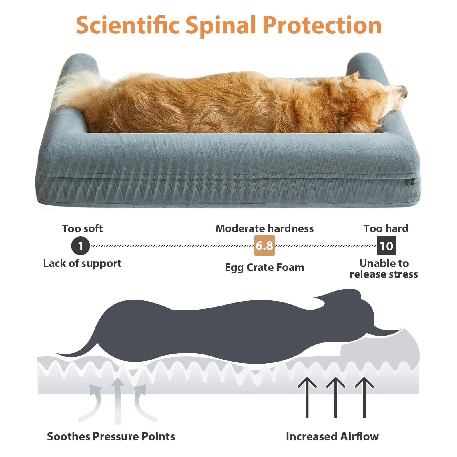 LNSSFFER Washable Dog Beds for Large Dogs, Orthopedic Dog Sofa Bed with Removable Cover & Waterproof Lining, Washable Pet Couch Bed with Sides, Memory Foam Dog Bed for Large Dog & Cat Sleeping, Grey