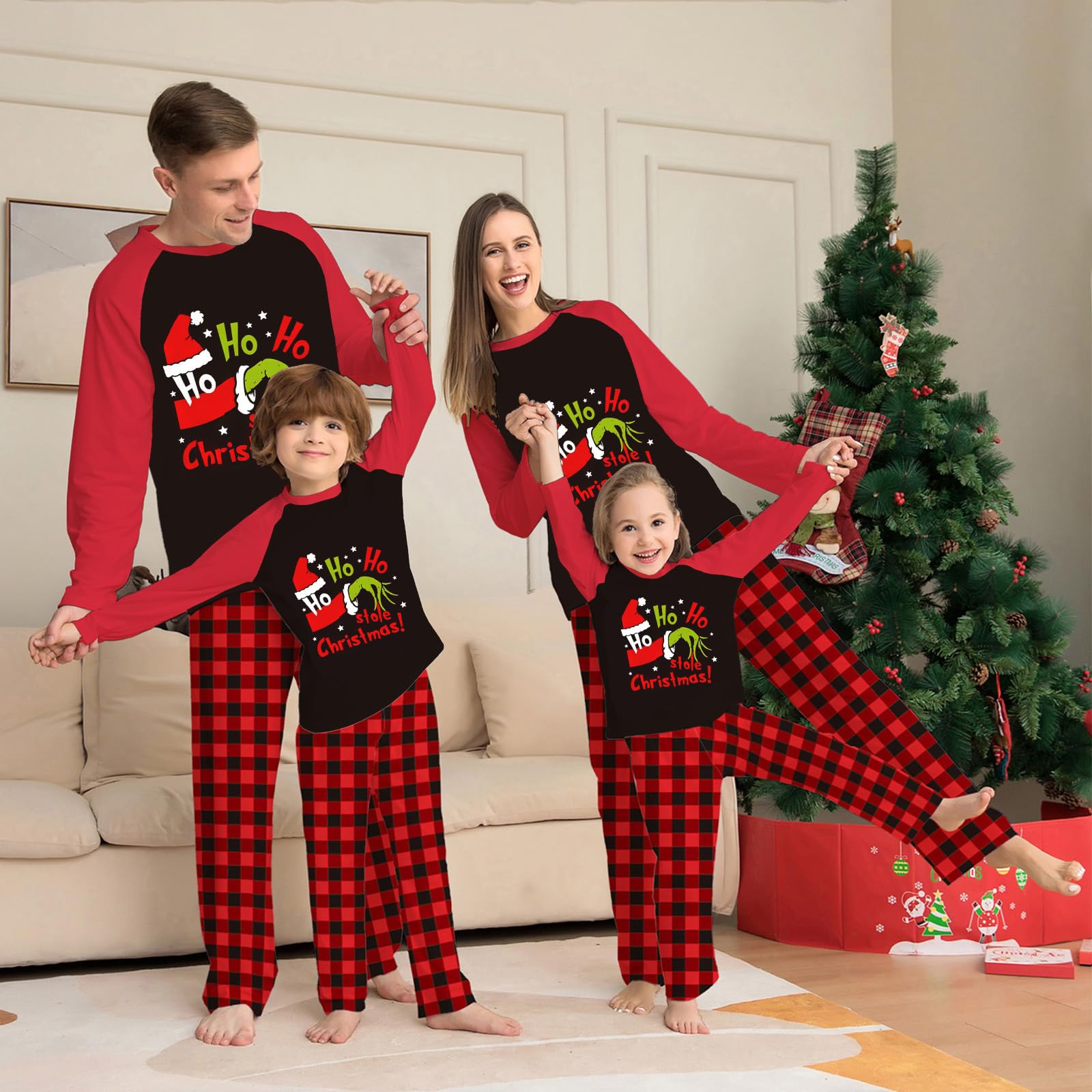 Manooby Matching Christmas Pajamas For Family Xmas Holiday Pjs Funny Elf Plaid Sleepwear Soft Outfit Sets For Women/Men/Couples/Adult 2024,A- HOHO Red,3 M