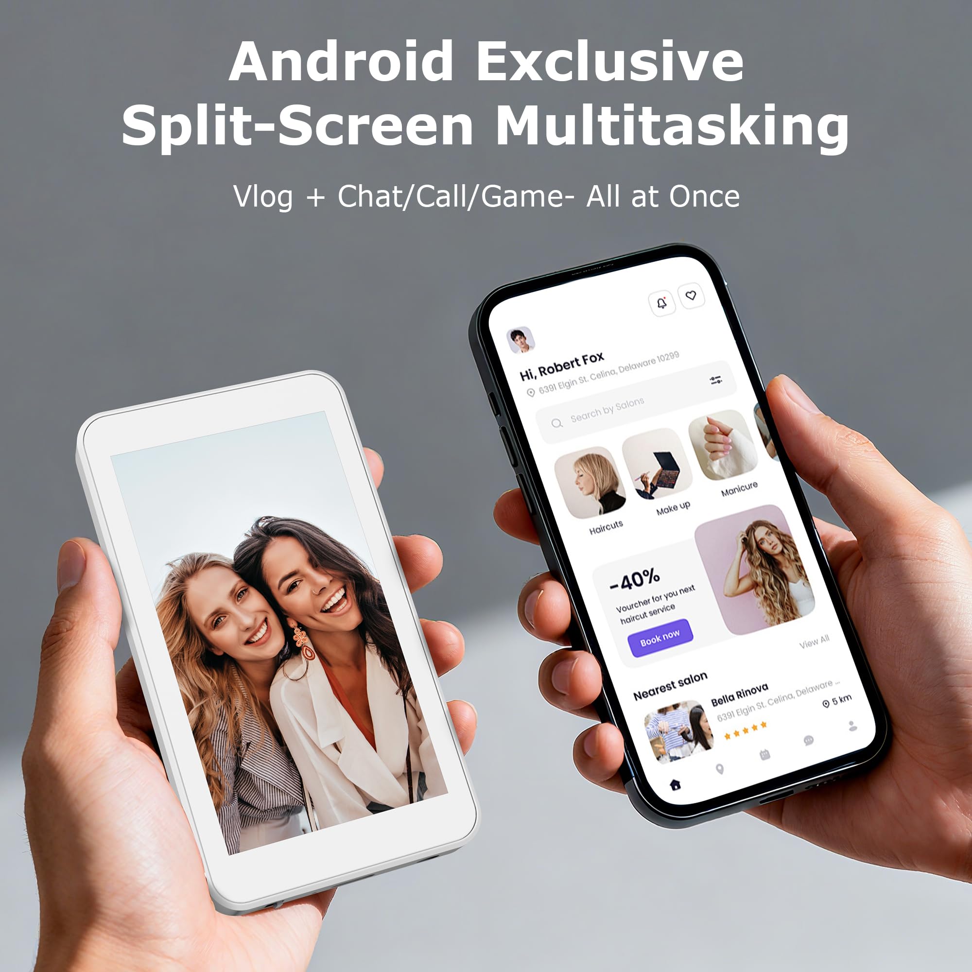 Vlog Selfie Monitor Screen for iPhone 17 Series & Android, Wireless Magnetic Built-in Speaker 4K/1080P Phone Back Camera Monitor with Remote Control for Live Stream TikTok (White)