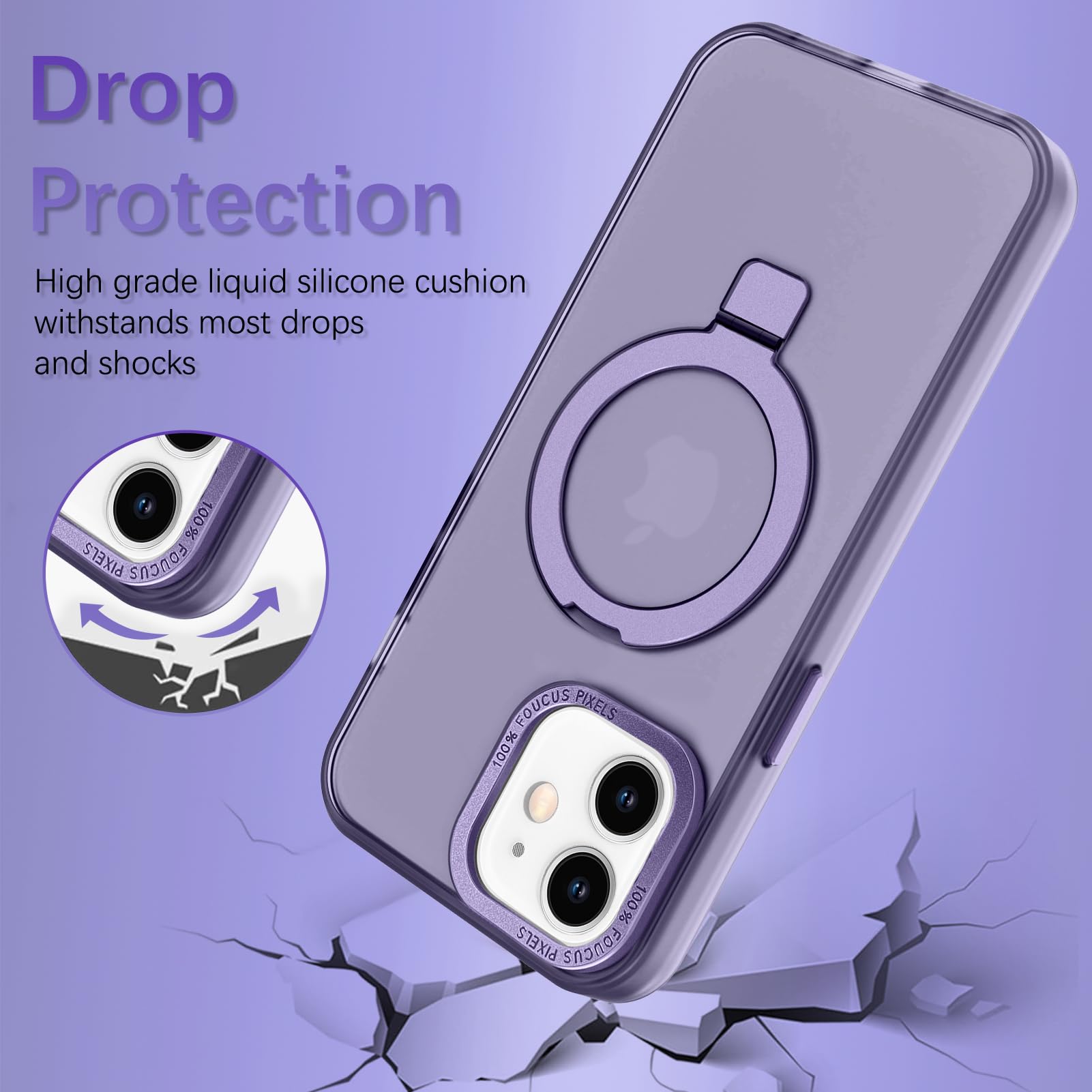 ZIYE Magnetic for iPhone 12 Case with Stand[Compatible with MagSafe]，Shockproof Magnetic Kickstand Slim Translucent Cover for iPhone 12 Case with Ring Stand,Purple