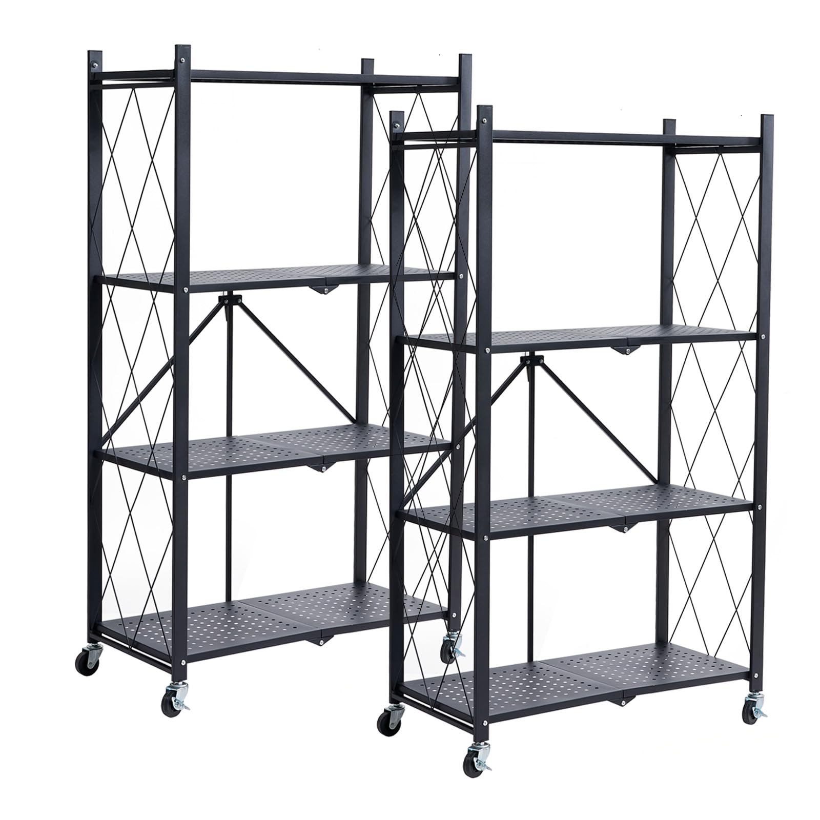 BRIAN & DANY Metal Storage Shelves - 4 Tier Shelving Unit, Folding Display Shelf Racks No Assembly for Vendors and Craft Shows, Black (2Pcs)