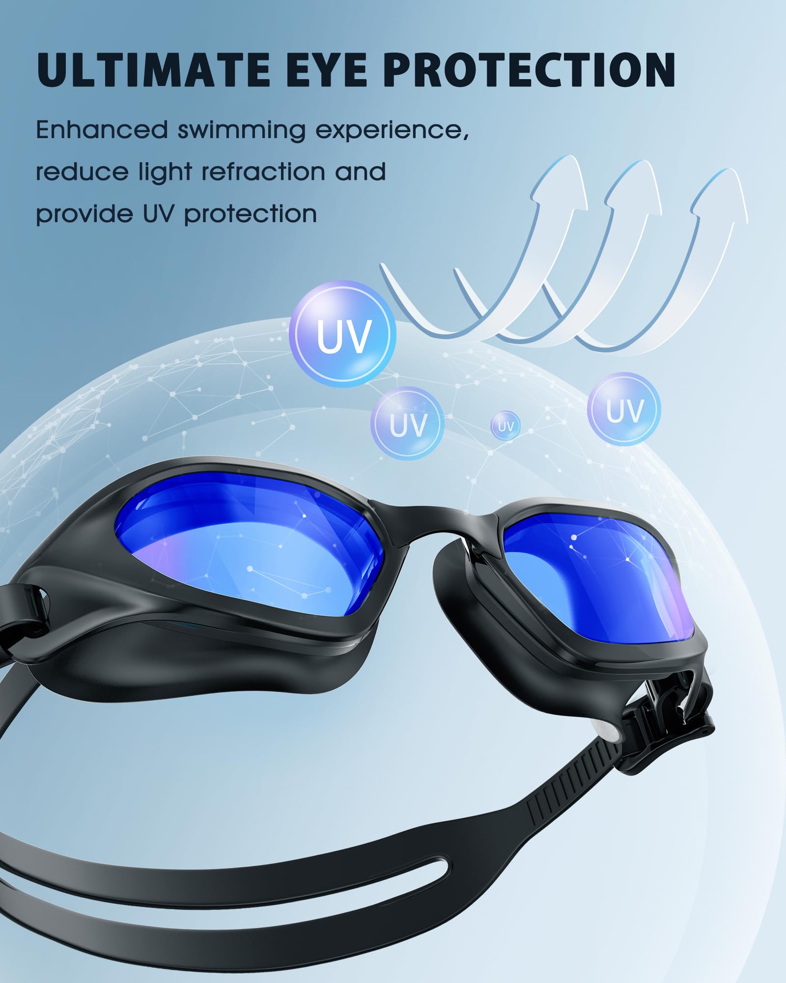 Vegemono Swim Goggles, Swimming Goggles Adults, Anti-Fog Goggles, UV Protection Polarized Pool Goggles for Youth Men Women