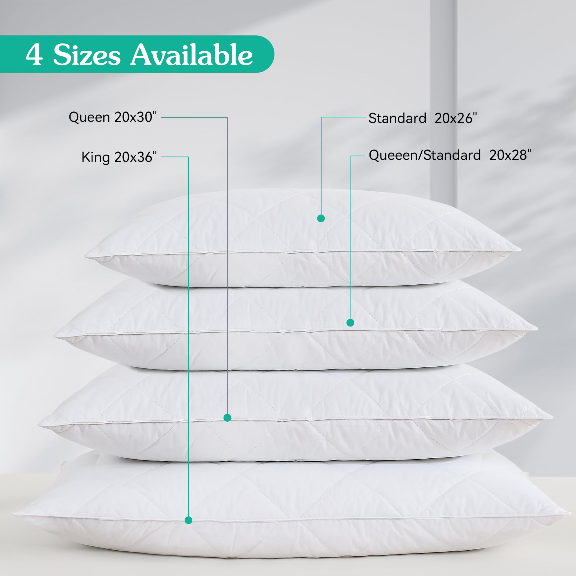 Three Geese Pack of 2 White Goose Feather Bed Pillows King Size- Soft 600 Thread Count 100% Cotton, Medium Firm,Soft Support Surround Fill Polyester,White Solid