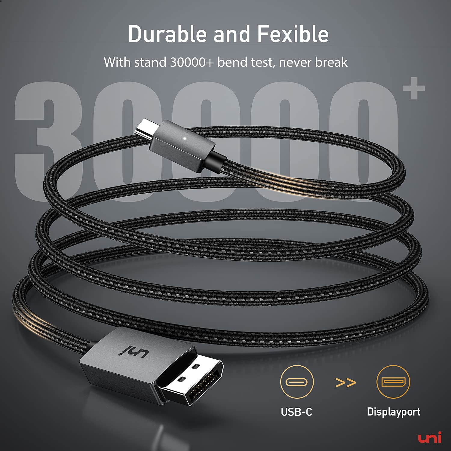 uni 8K USB C to DisplayPort Cable 6FT, 8K@60Hz 4K@240Hz Thunderbolt 4/3 to DP 1.4 Cable Non-bidirectional Support 32.4 Gbps, FreeSync, G-Sync Compatible with iPhone 15 Pro, MacBook Pro/Air, iPad, iMac