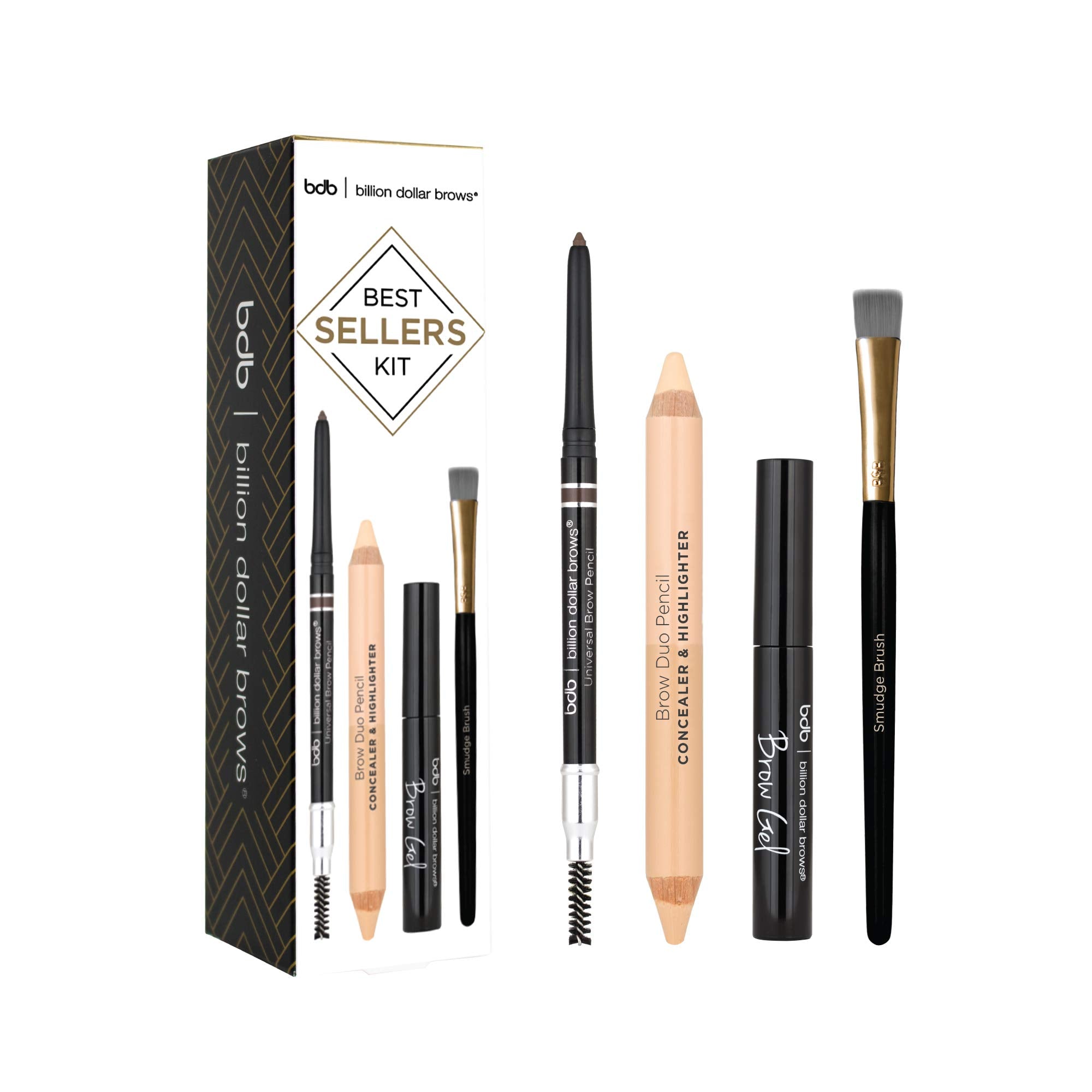 Billion Dollar Brows Best Sellers Kit, Includes Universal Brow Pencil, Brow Duo Pencil, Brow Gel and Smudge Brush for Perfectly Defined Brows