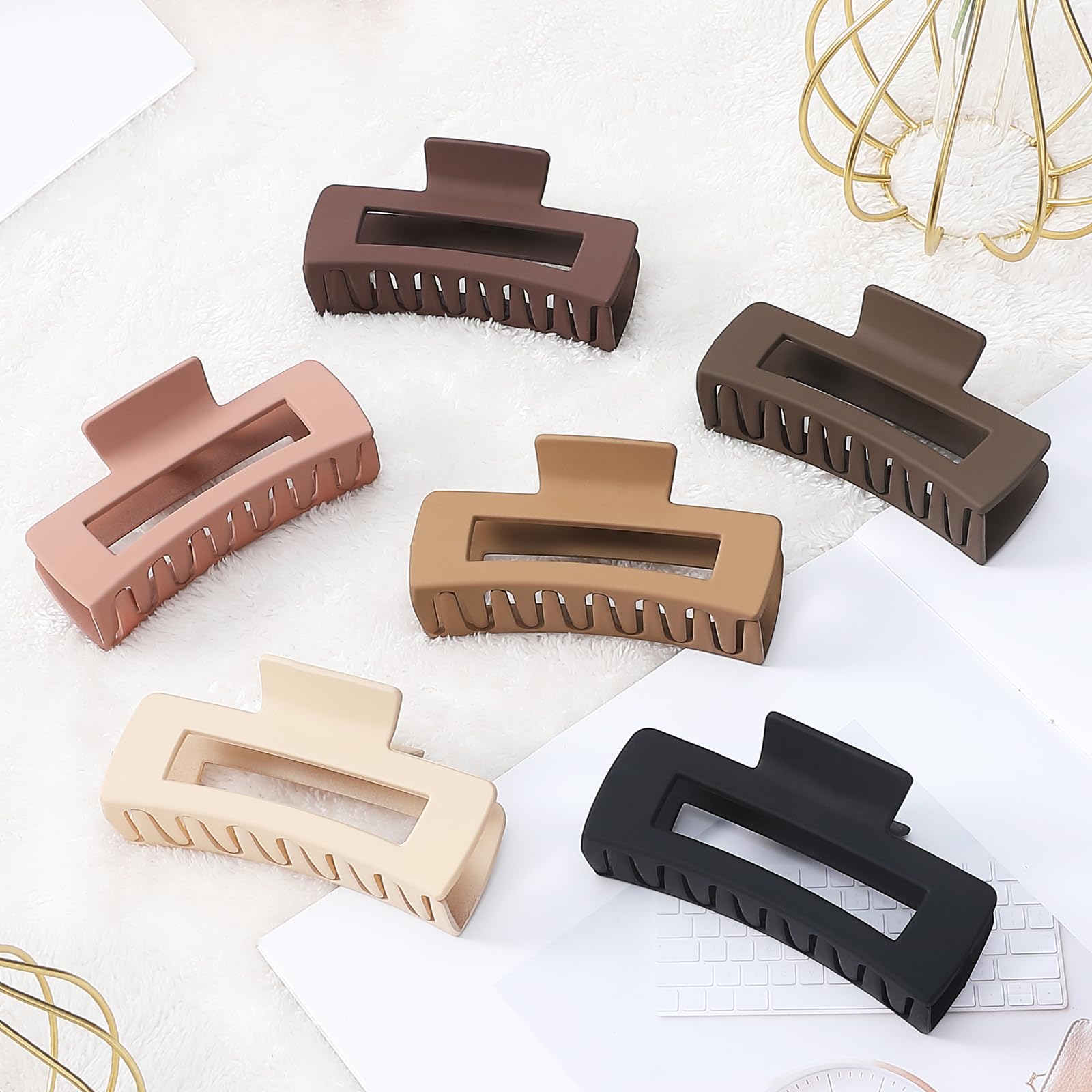 Sisiaipu 4 Inch Big Hair Claw Clips 6 Pcs Large Claw Clips for Thick Hair Square Hair Clips for Women Rectangle Hair Clips Nonslip Acrylic Banana Jaw Clips Hair Accessories for Girls -Coffee