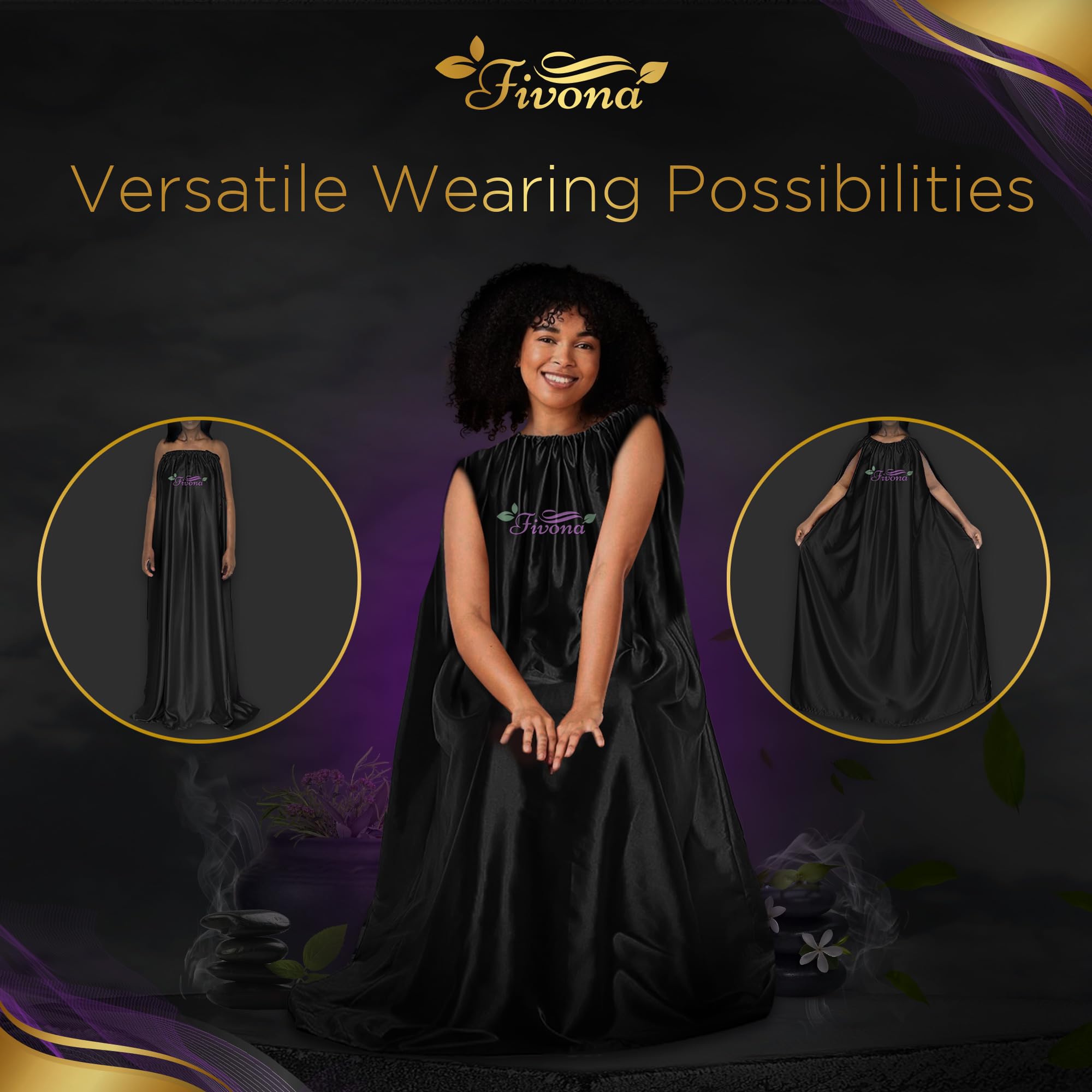 FIVONA Yoni Steam Gown - Universal Size Full Body Covering - Luxuriously Soft Fabric - V Steam Gown with Stretch Ribbing for Spa, Sauna, Beauty Salon or Home