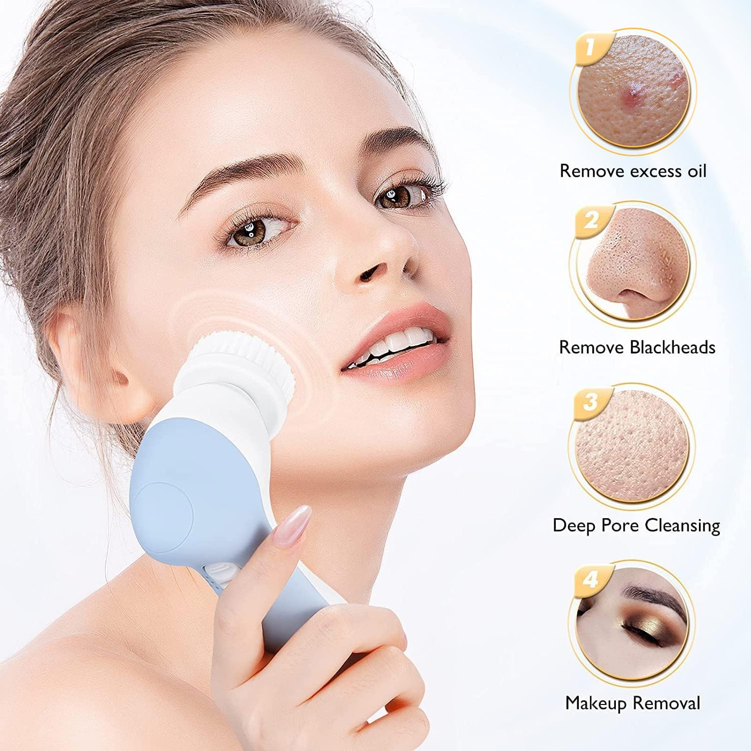 COSLUS Facial Cleansing Brush Silicone Face Scrubber: 3 in1 FBS-D Electric Exfoliating Massage Device Waterproof Deep Cleaning Exfoliation Rotating Spa Machine - Electronic Skin Care Wash Clean System