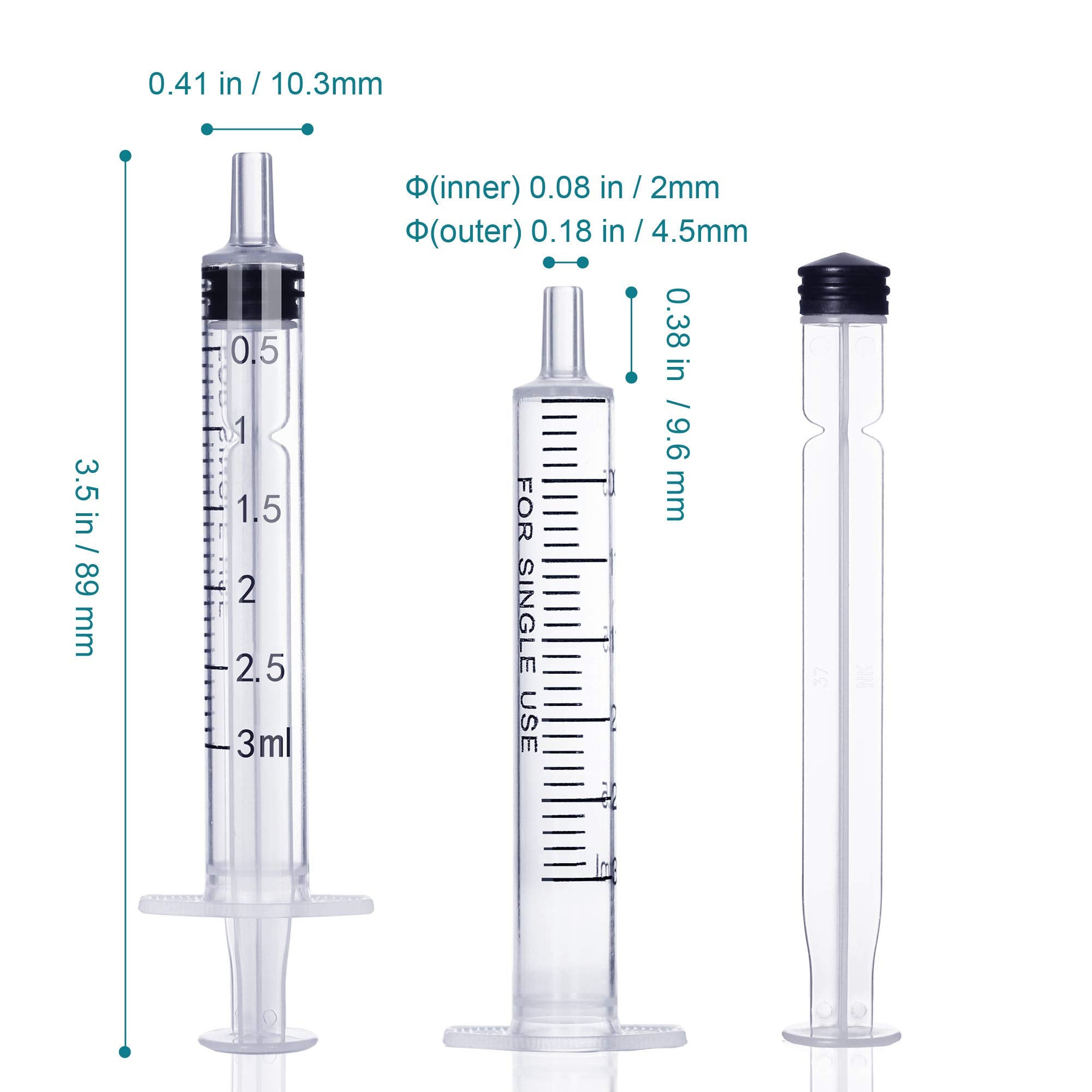 3ml Syringe Without Needle - 3 ml Small Plastic Syringes Sterile Individually Packed with Cap for Lab Medicine Student Measuring Liquid and Pet Dog Cat Baby Feeding Oral Colostrum ( 60 Pack 3cc /ml )