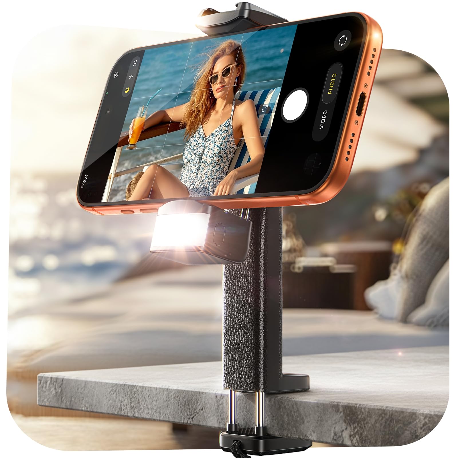 LISEN Best Airplane Tech Gadgets Tech Accessories Airplane Phone Holder (LED Light) Travel Essentials for Flying Gifts for Women Her Long Flight Travel Accessories for Women Men Selfie Photography