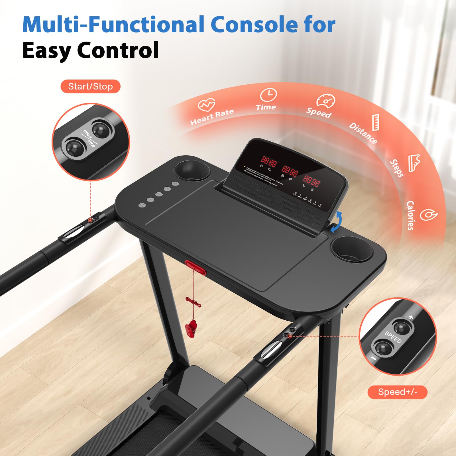 CIIHI Walking Treadmill for Senior - 350 lbs Senior Treadmill for Home with Long Handrails - Recovery Fitness Exercise Machine for Elder with Desk Workstation