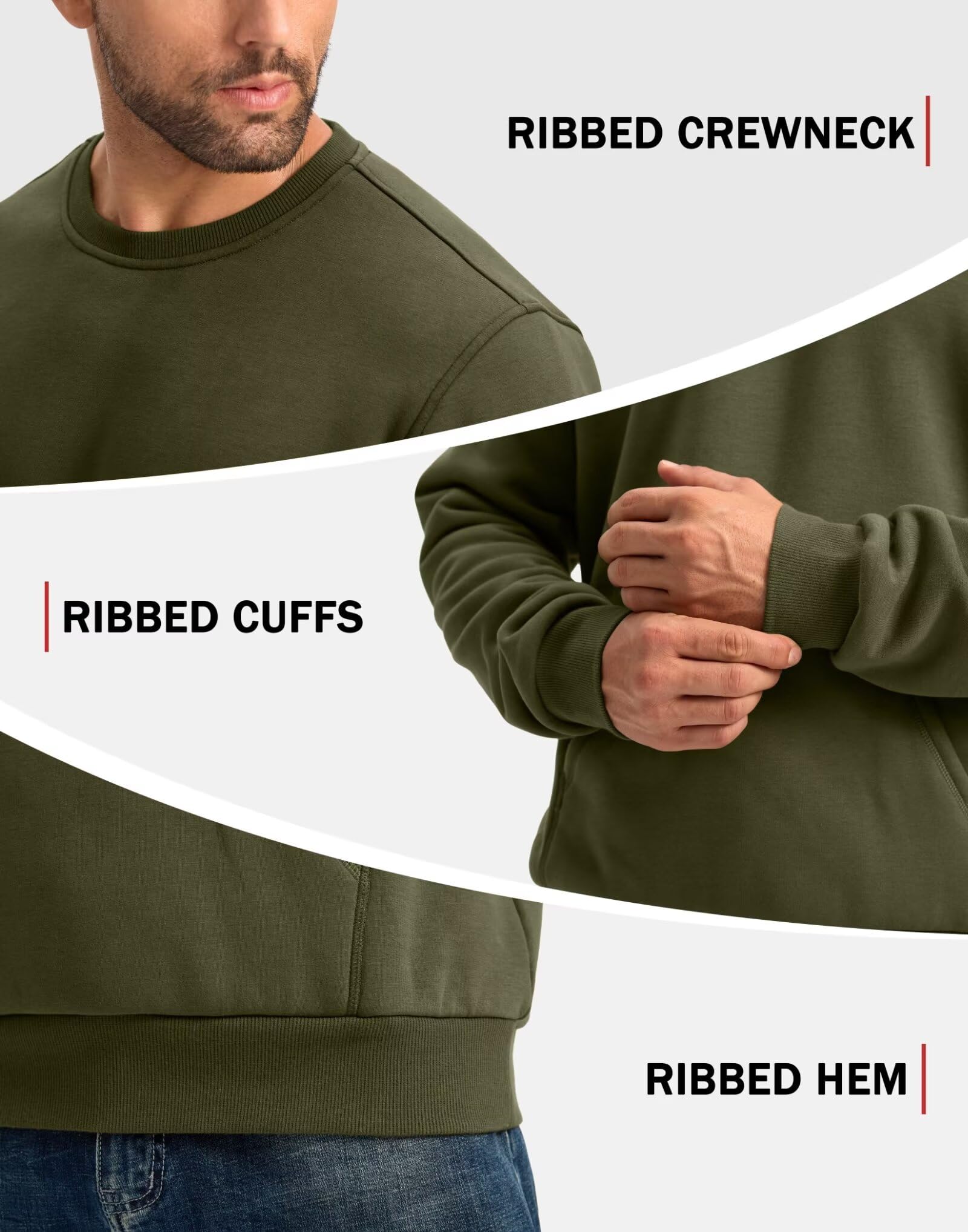 Pudolla Men Sherpa Lined Sweatshirts Crewneck Sweatshirts Men Long Sleeve Sherpa Lined Pullover Warm Sweatshirts(army green S)