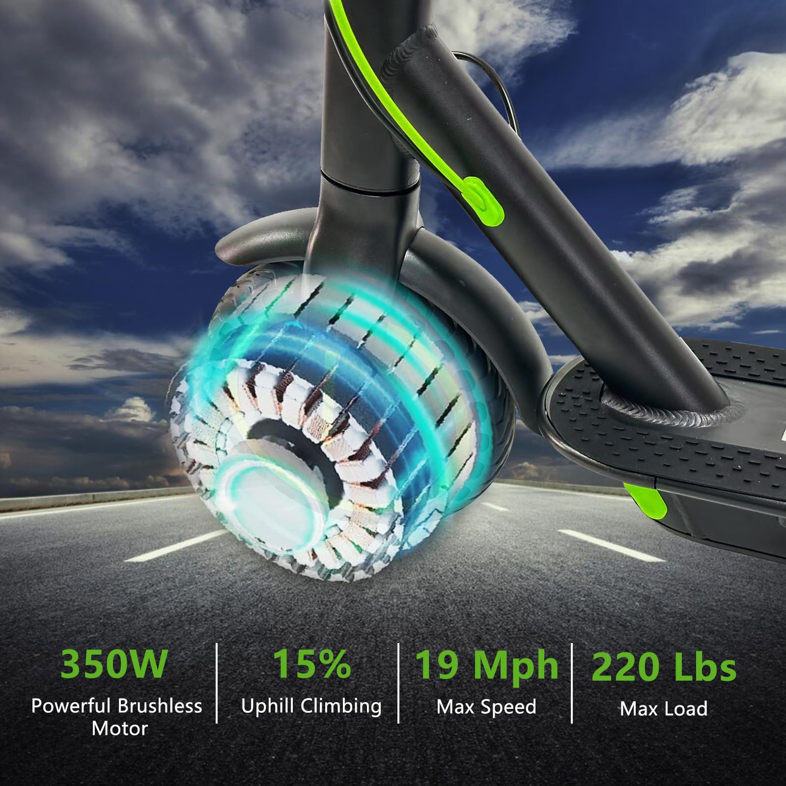 Electric Scooter for Adults, Folding E Scooter with 350W/500W Motor 19Mph Top Speed 18 Miles Long Range, 8.5" Solid Tires Portable Commuting Motorized Kick Scooters Double Braking System - Green