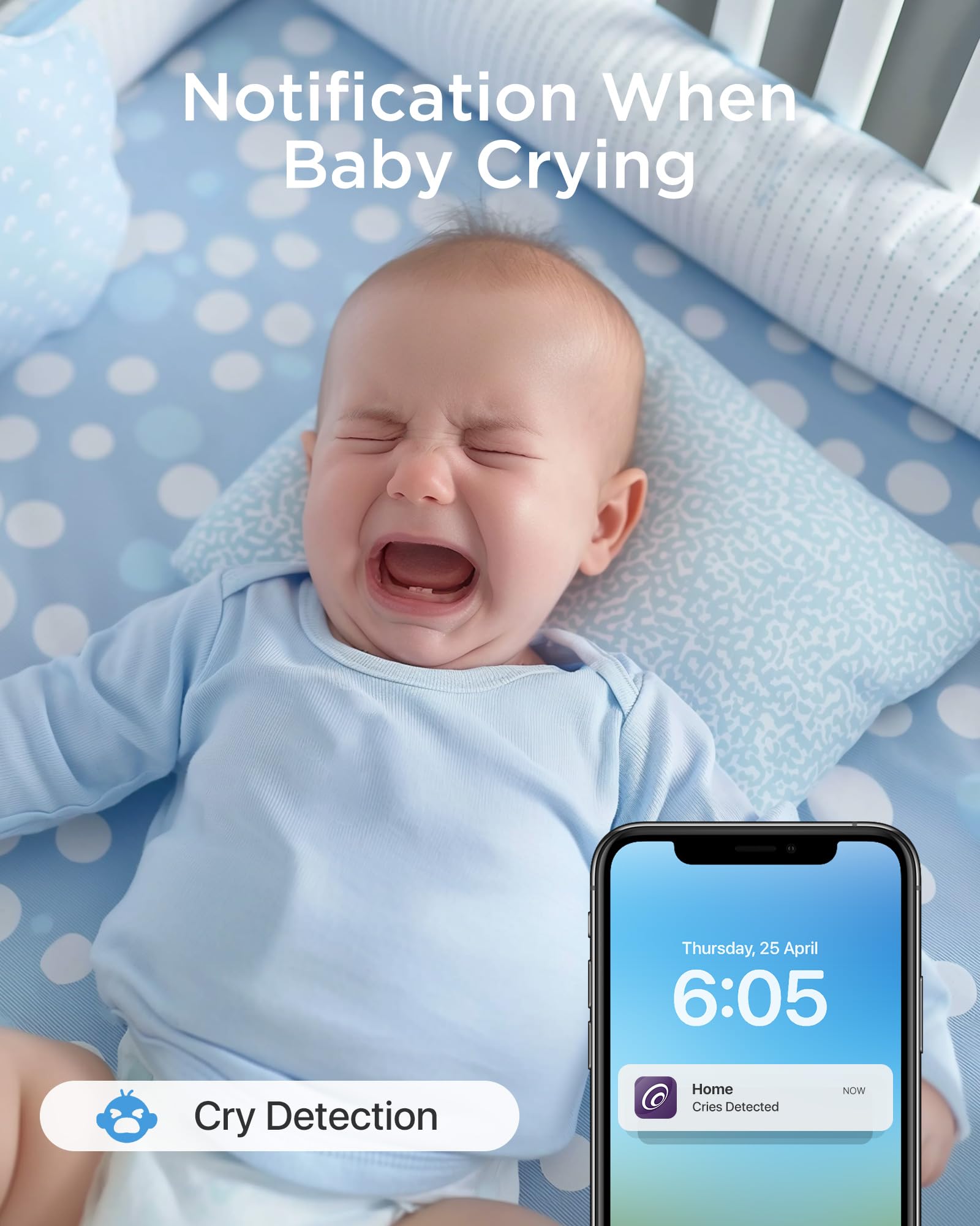 Loocam 2.5K 4MP Smart Baby Monitor with 64GB SD Card, AI Cry/Face/Area Departure Detect, 2.4G & 5G WiFi Security Camera Indoor, Pan & Tilt Auto Track, Two-Way Talk, Temp-Humidity Monitor, Night Vision