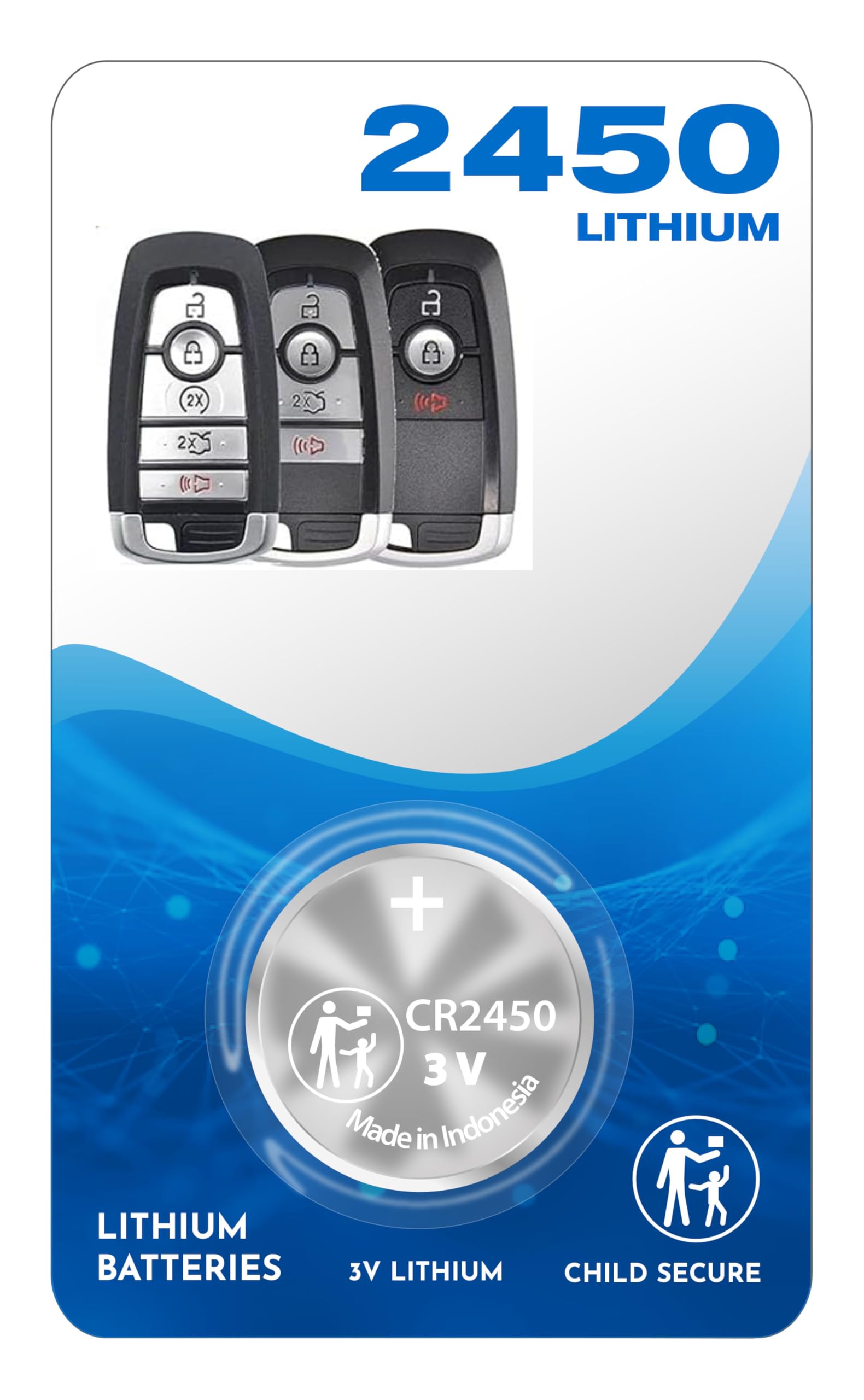 CR2450 OEM for Ford Lincoln Remote Key Fob fits Case Shell (2017-2023) Bronco EcoSport Edge Expedition Explorer F-150 250 350 450 550 Fusion Mustang Ranger Transit Aviator Corsair Nautilus Navigator