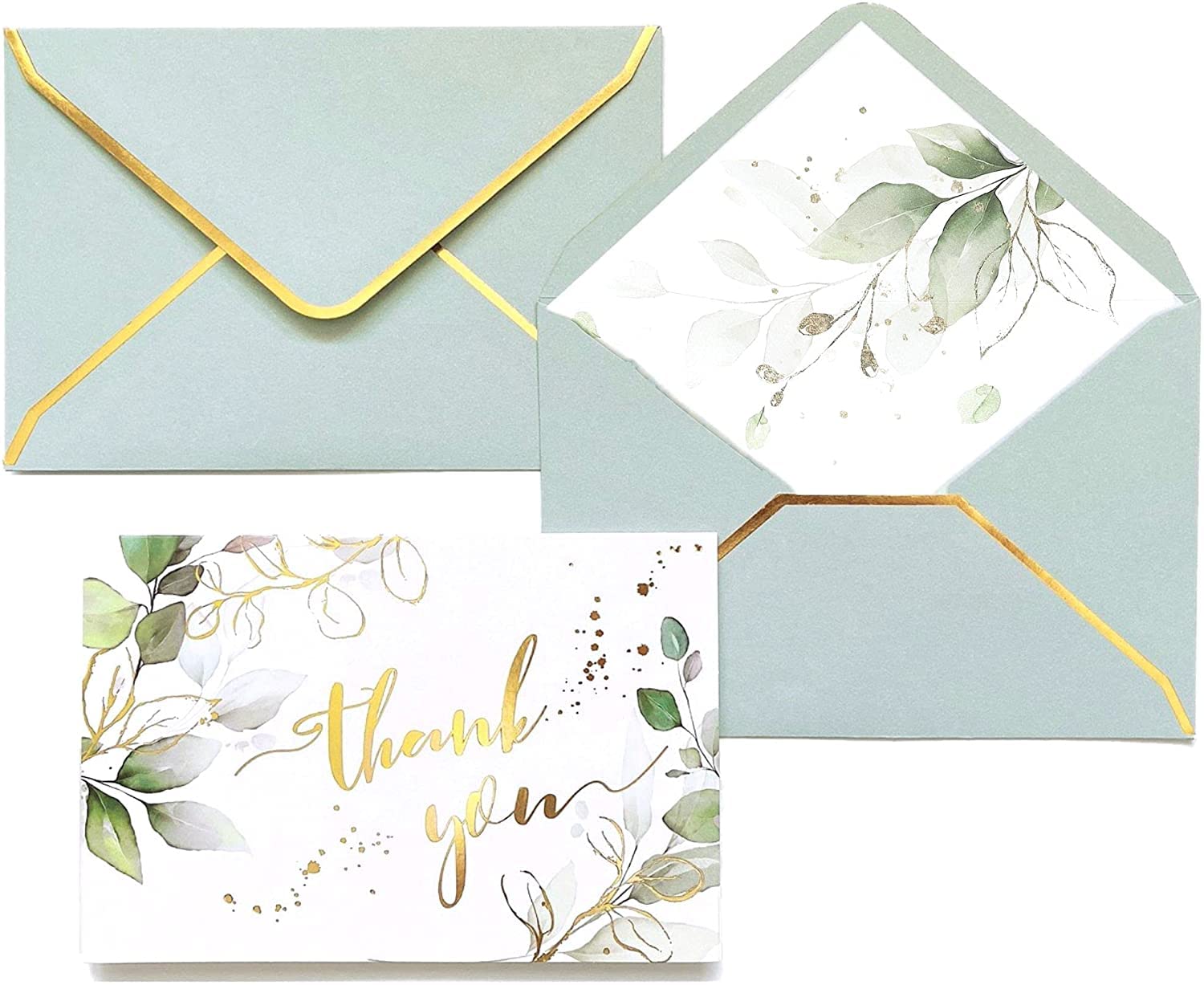 Winoo Design Heavy Duty Green Thank You Cards with Envelopes Greenery - 36 PK - 4x6 Inches Wedding Thank You Cards Baby Shower Thank You Notes for Bridal Shower Business Birthday