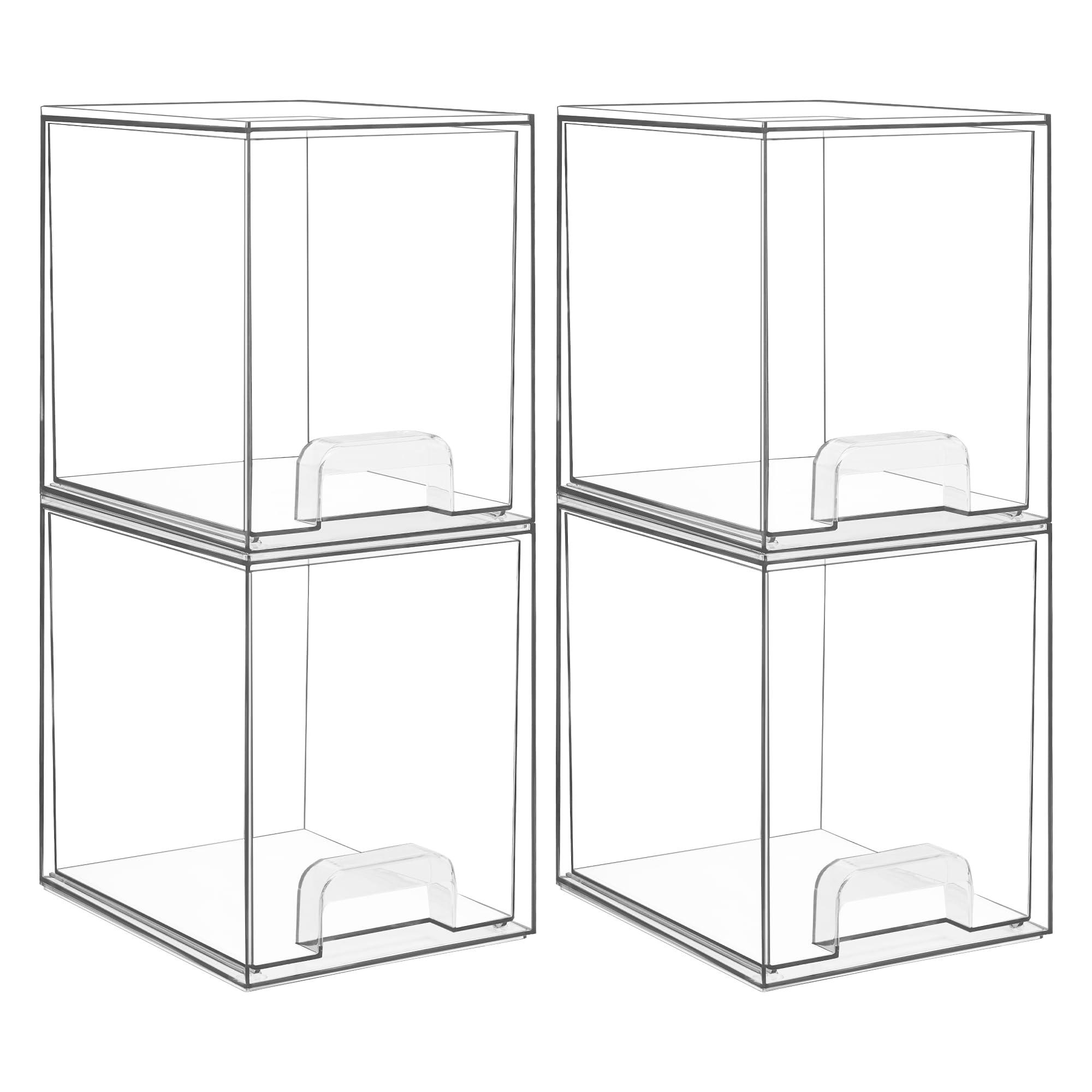 Vtopmart 4 Pack Clear Stackable Storage Drawers,7.6" H Plastic Organizers Bins for Skincare, Bathroom Supplies,Ideal for Cabinet,Undersink,Vanity,Kitchen,Pantry Organization