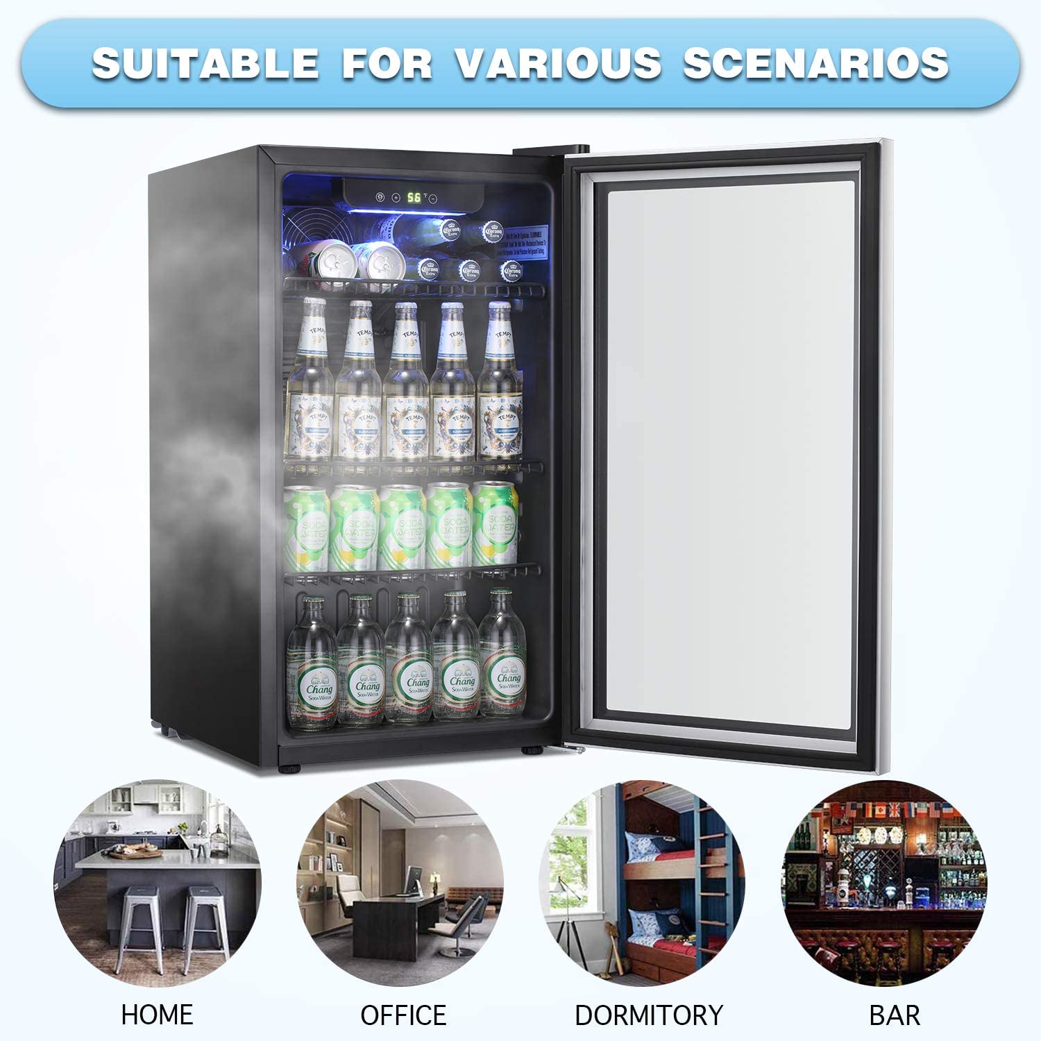 Antarctic Star Beverage Refrigerator Cooler -120 Can Mini Fridge Glass Door for Soda Beer or Wine Constant Glass Door Small Drink Dispenser Clear Front Door for Home, Office Bar 3.2cu.ft