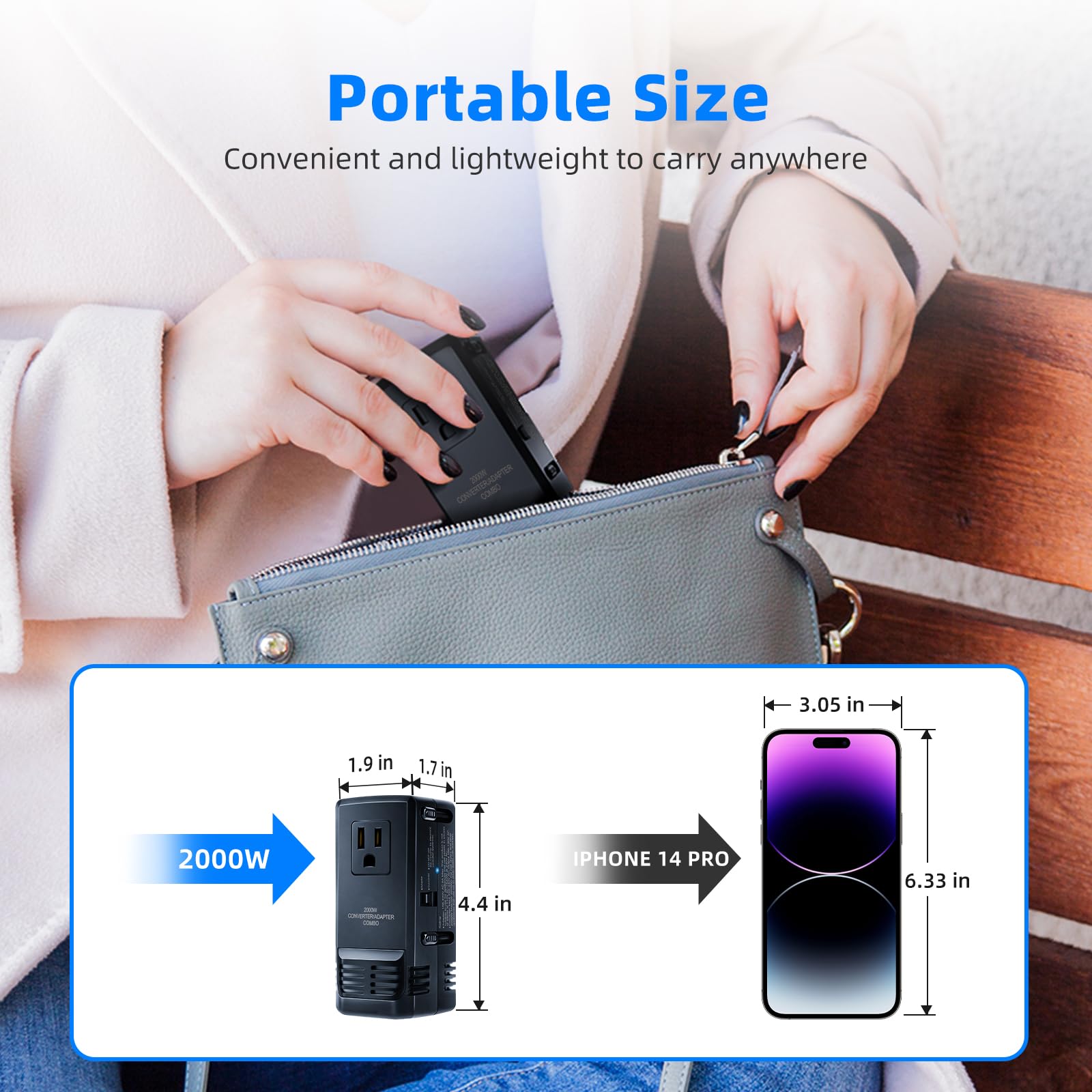 FUNPRO 2000W Voltage Converter Travel Adapter Step Down 220V to 110V for Hair straighteners, laptops, Cell Phones, Power converters from USA to Europe, UK, Australia Over 200 Countries