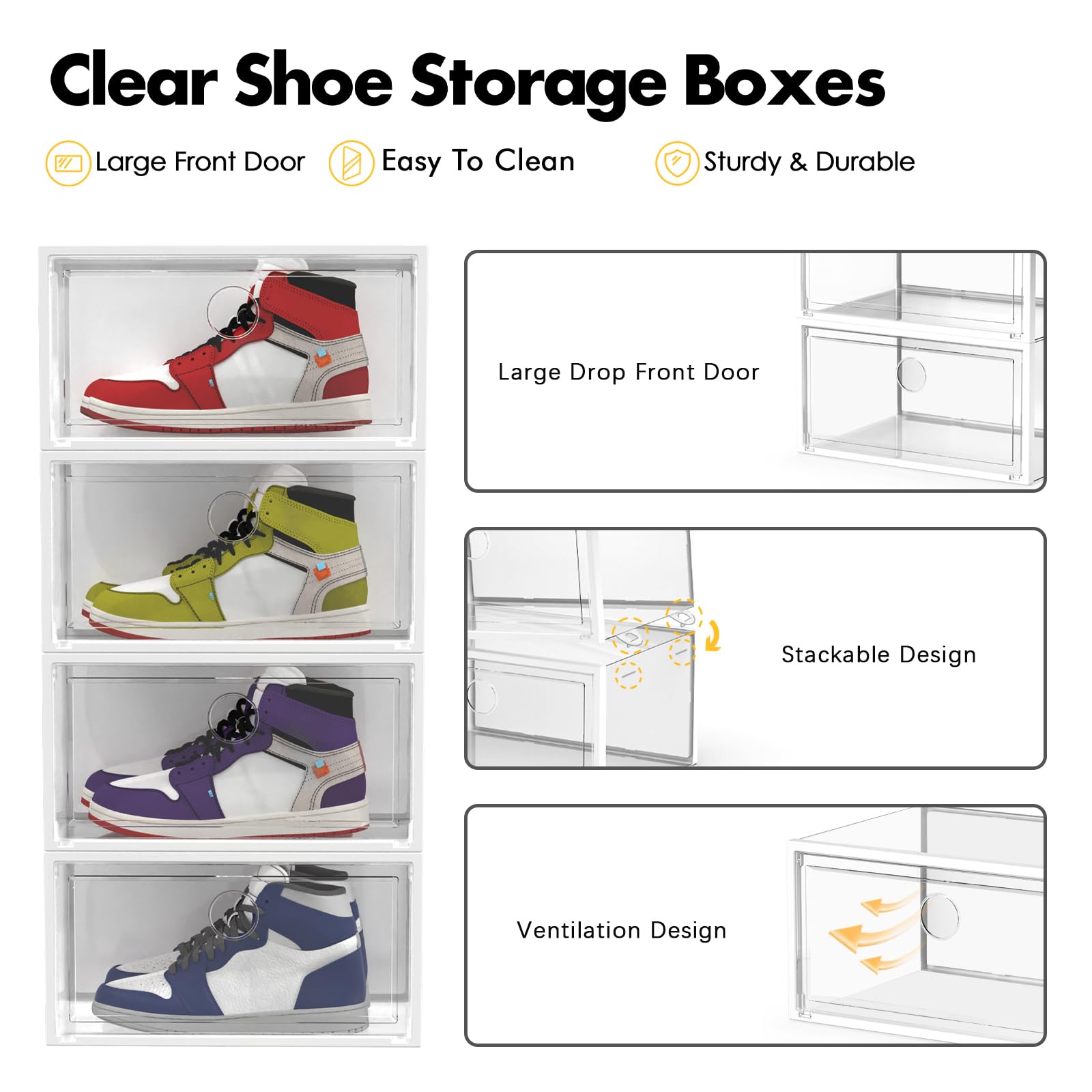 SEE SPRING XX-Large Shoe Storage Box Fit Size 13, Clear Plastic Stackable Shoe Organizer for Closet, Space Saving Sneaker Shoe Rack Containers Bins Holders for Entryway, Under Bed, 12 Pack Clear