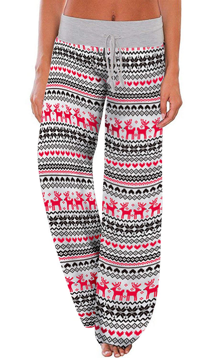 AMiERY Women's Christmas Pajamas Pants Sleep High Waisted Lounge Palazzo Pants Xmas Pajama Bottoms Pants Reindeer XL