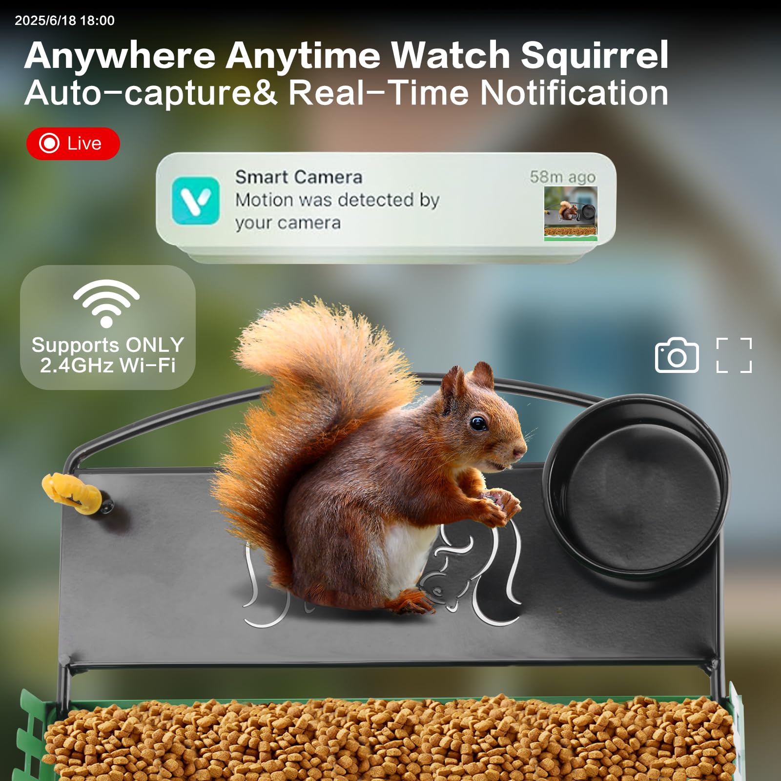 Squirrel Feeder with Camera Solar Powered,Metal Smart Squirrel Feeder Camera with Corn Cob Holder,Squirrel Houses for Outside,2K HD Live View,Ideal for Squirrel Lover