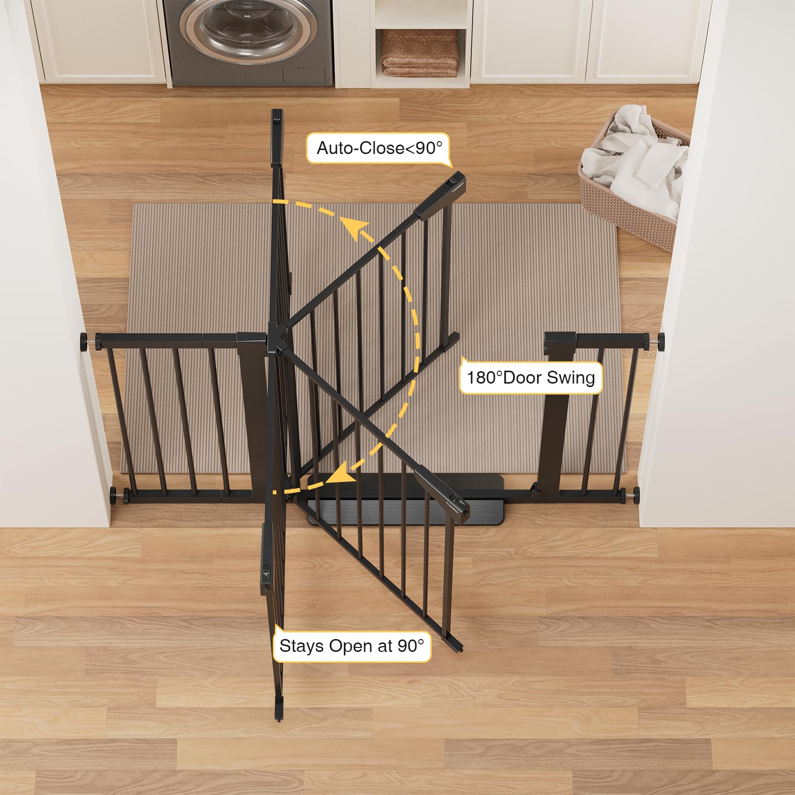 Cumbor 29.7-51.5" Baby Gate Extra Wide, Safety Dog Gate for Stairs Easy Walk Thru Auto Close Pet Gates for The House, Doorways, Child Gate Includes 4 Wall Cups, Black-Mom's Choice Awards Winner