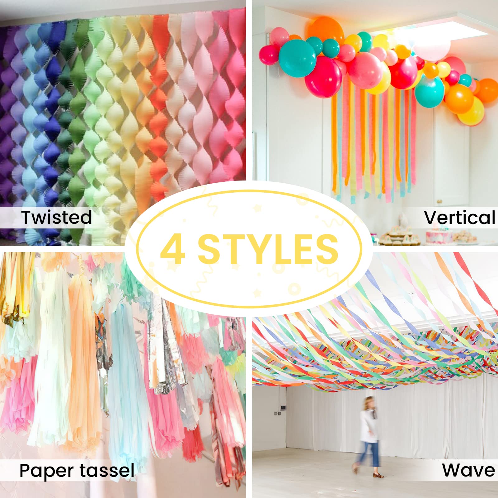 PartyWoo Crepe Paper Streamers 6 Rolls 492ft, Pack of Party Streamers in 6 Pastel Colors for Birthday Decorations, Party Decorations, Wedding Decorations (1.8 Inch x 82 Ft/Roll)