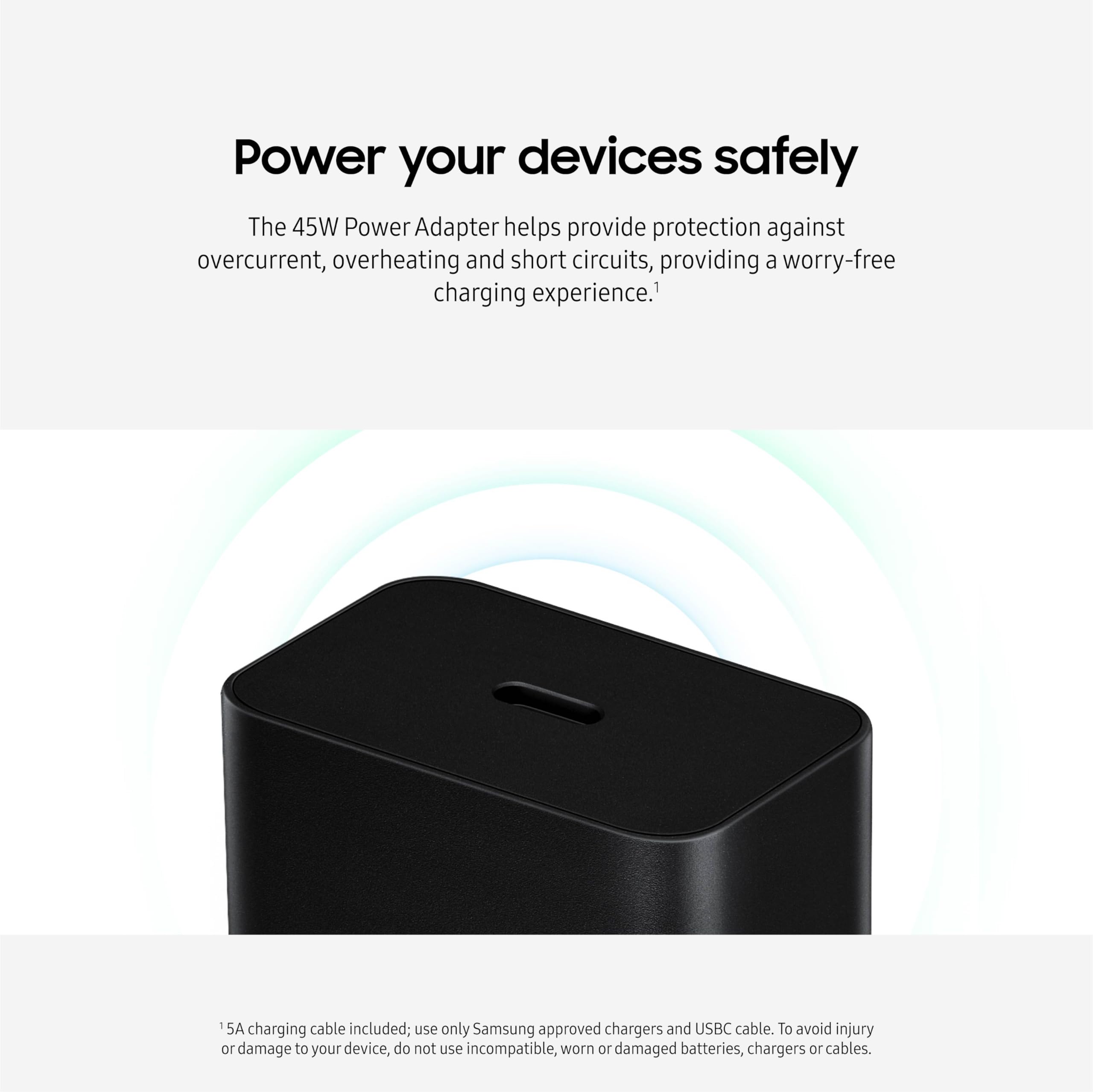 SAMSUNG 45W Wall Charger Power Adapter with Cable Included, Super Fast Charging for Galaxy Phones, Tablets and USB Type C Devices, Low Standby Power Consumption, EP-T4511XBEGUS, Black