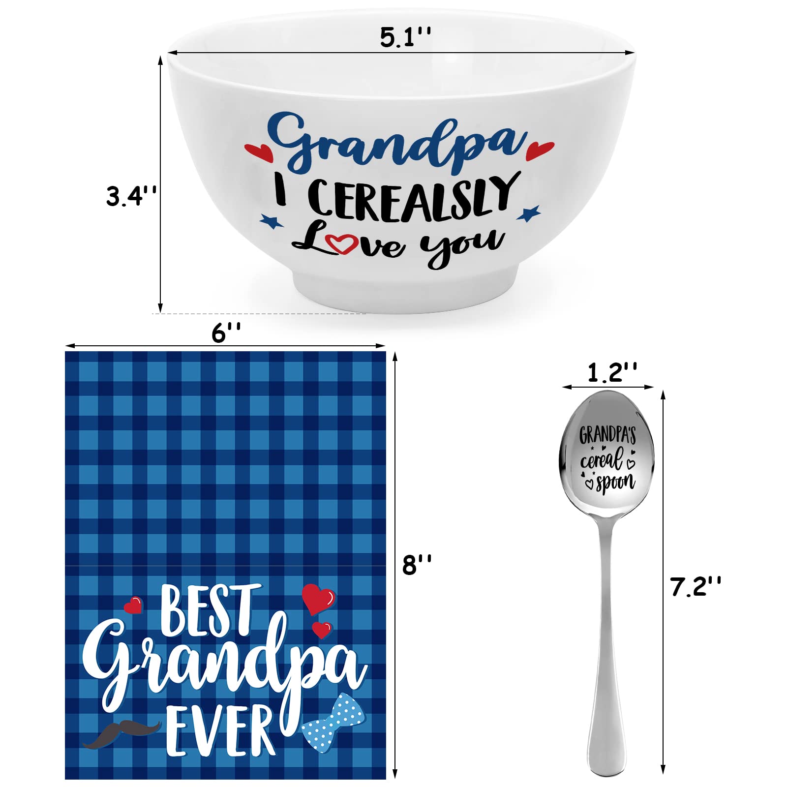 Grandpa Gift Cereal Bowl and Cereal Killer Spoon Set with Best Dad Ever Card Birthday Grandfather's Retirement Christmas Engraved Basket from Granddaughter Grandson Set of 3 Thanksgiving Present