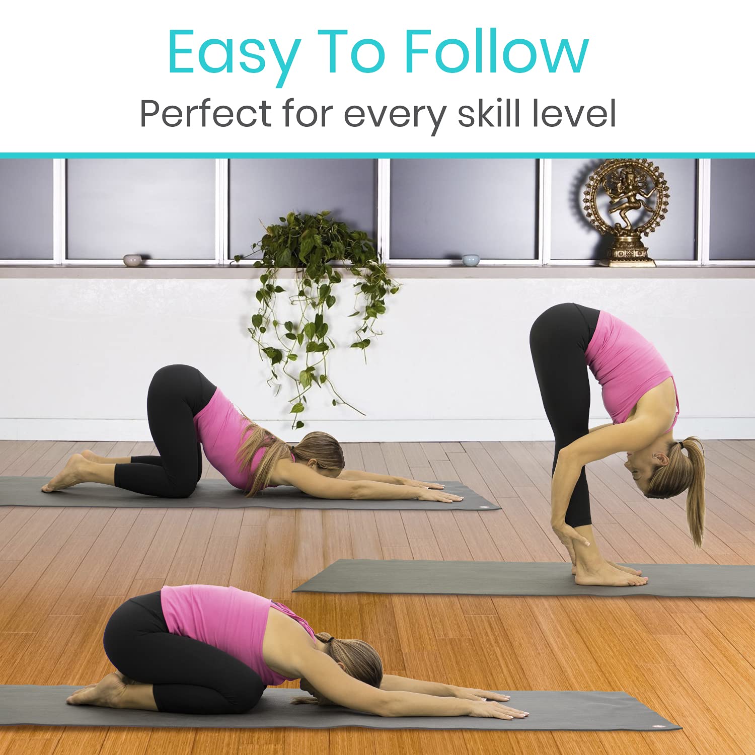 Vive Yoga Poster - Poses for Beginners and Experts - Mat Exercise Home Gym Workout Accessories Set- Double Sided Laminated Flow Chart Accessory - Instructional Guided Routine - for Women, Men