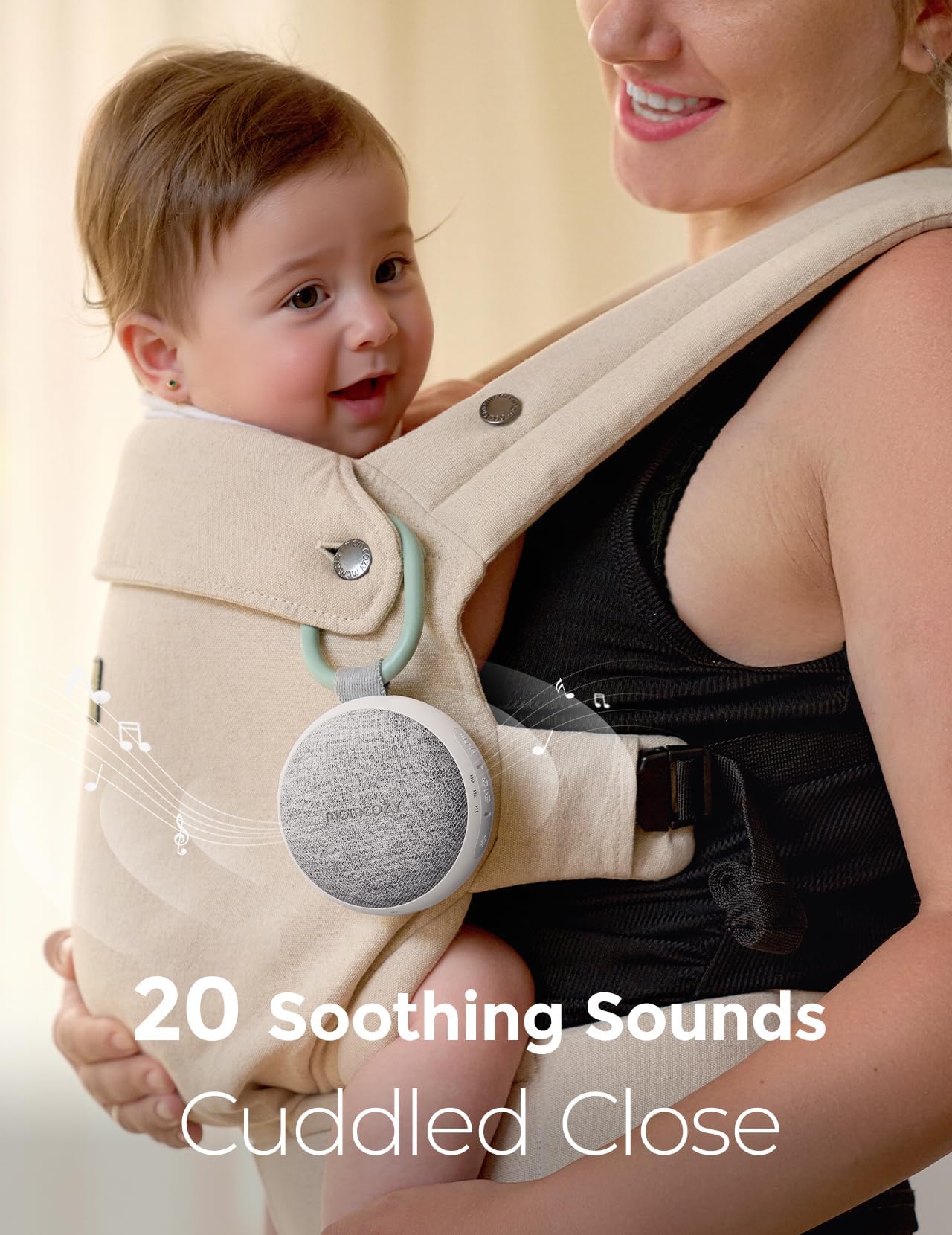 Momcozy Portable Sound Machine with Night Light, White Noise Sound Machine for Baby, 20 Soothing Sounds, Sound Therapy, Long-Lasting Power, Timer, Clips on Stroller, Baby Shower Gifts