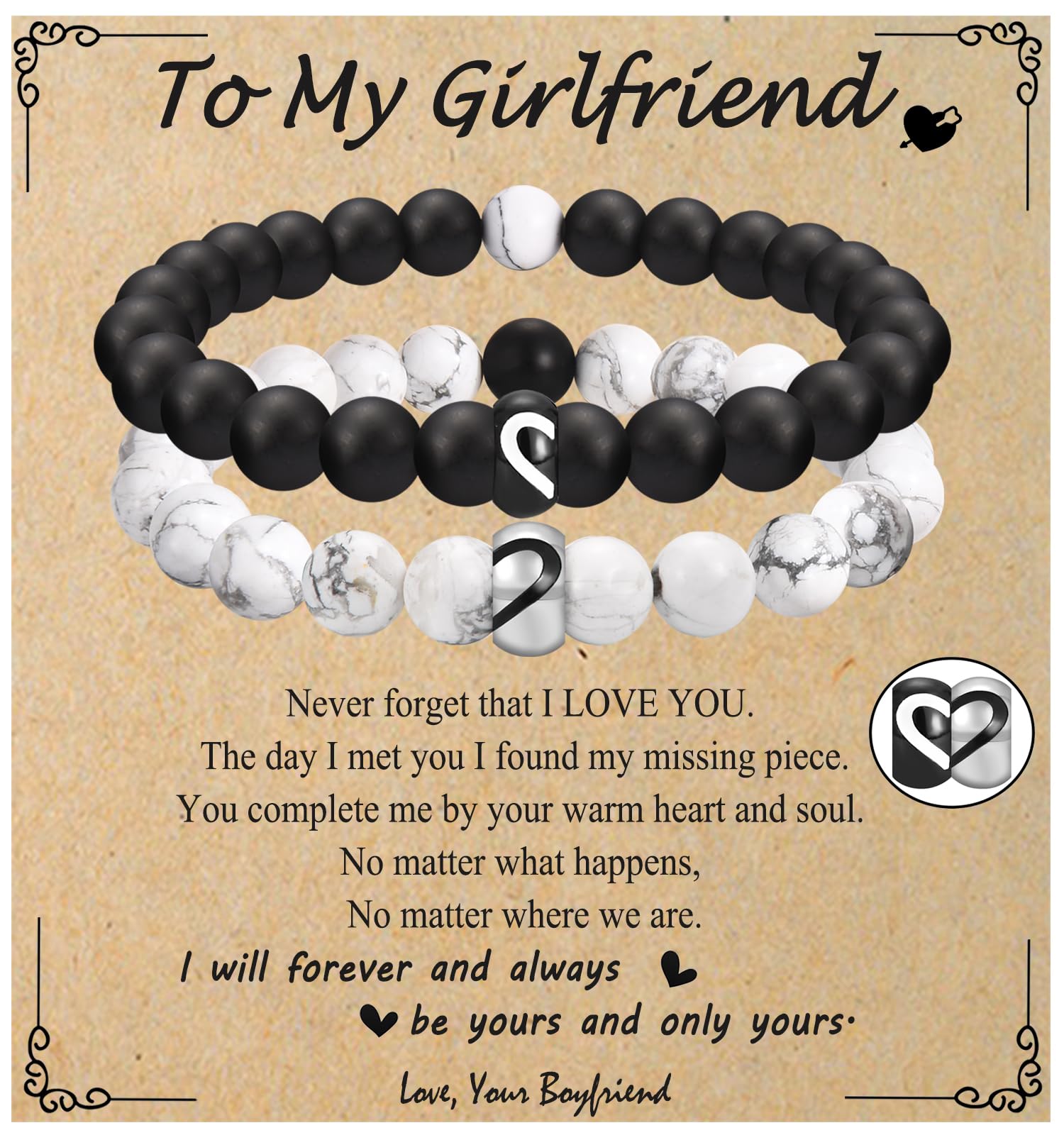 OAVOOK Gifts for Girlfriend Matching Couples Bracelets Long Distance Friendship Bracelet Birthday Gifts for Girlfriend Anniversary, Christmas Gifts for Women, Gf