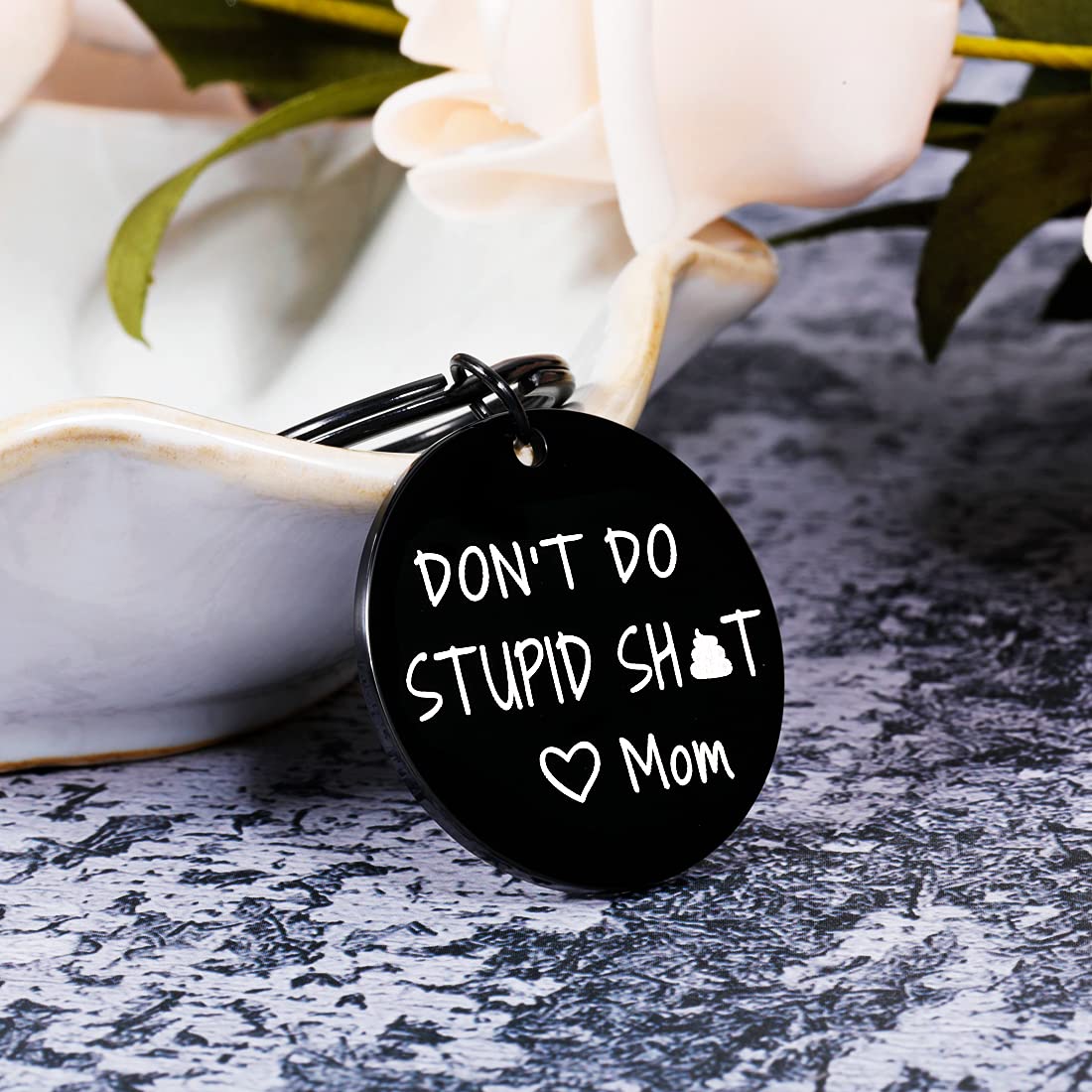 Don’t Do Stupi St Keychain Poop Funny Birthday Gifts for Son Daughter Teenagers from Mom Sarcasm Gift for Teens Boy Girl Graduation Valentine Christmas Humor Gag Gift Mother to Kids Black