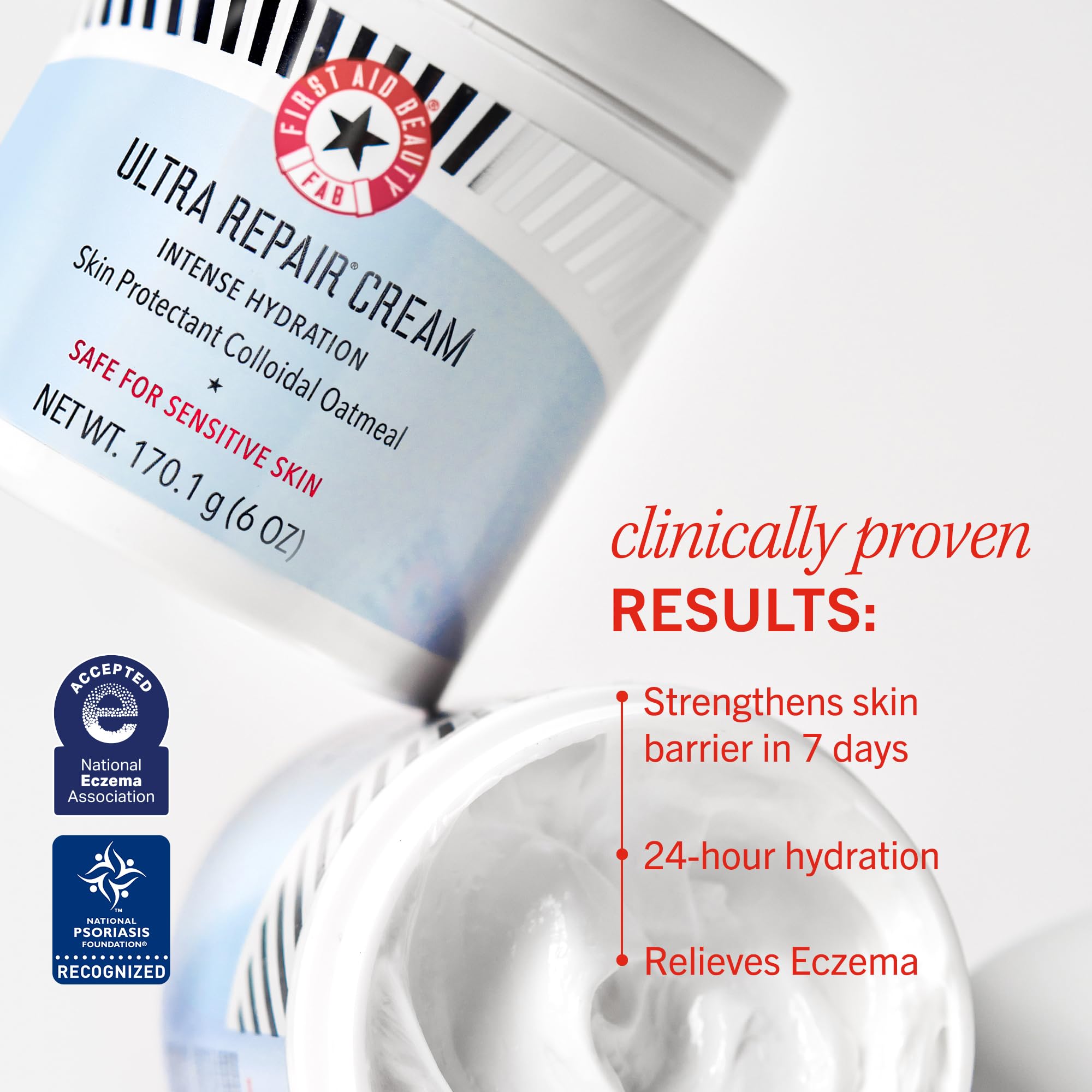 First Aid Beauty - Ultra Repair Cream, Intense Hydration Whipped Colloidal Oatmeal, Clinically Proven to Strengthen Skin Barrier in 7 Days & Helps Relieve Eczema, Luxury Face & Body Moisturizer, 6 oz