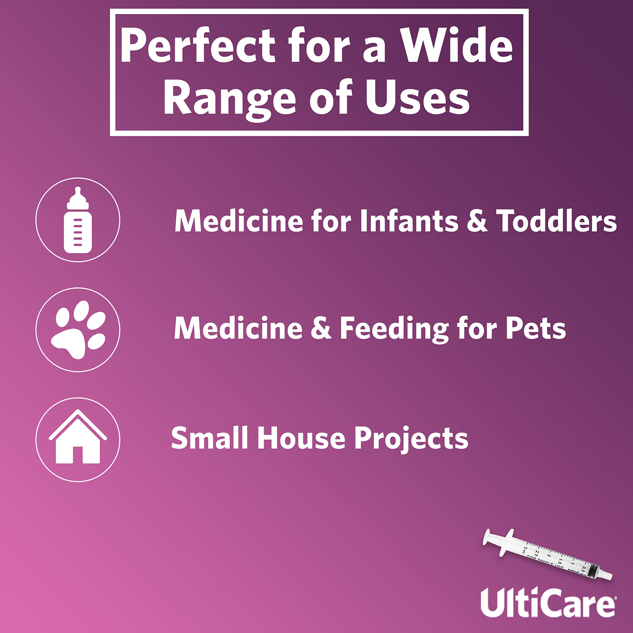 UltiCare 3mL Oral Syringe – Uses Include Oral Administration of Medicine for Infants, Toddlers and Small Pets, and Small HH Projects. Oral Tip with Cap, Sterile Individually Wrapped, 100 Count