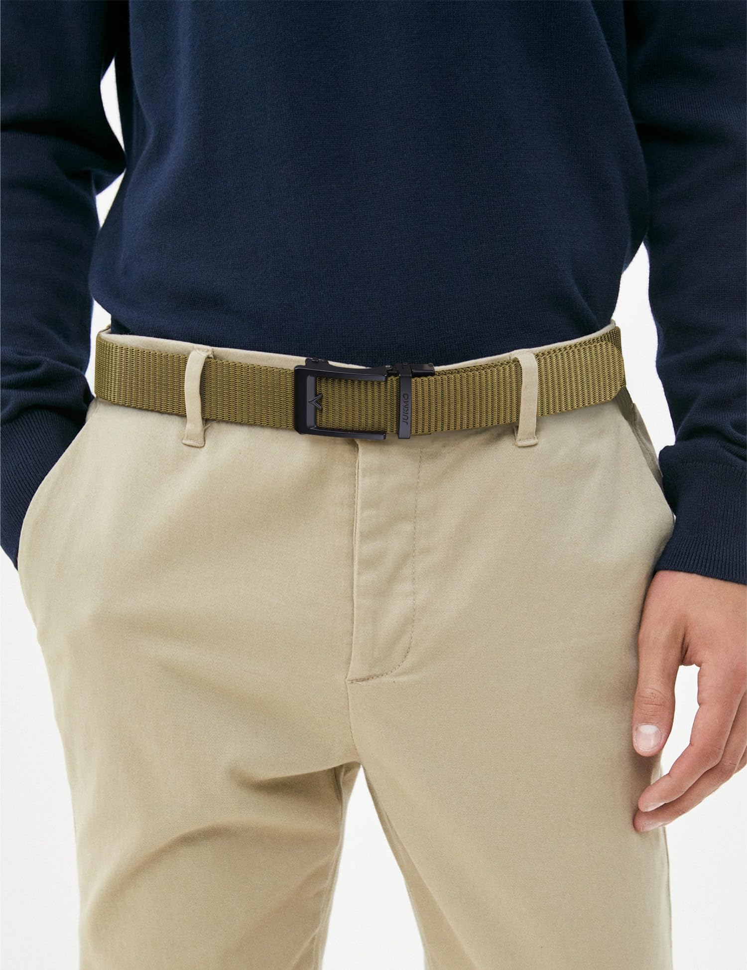 JUKMO Men's Nylon Web Ratchet Belt, Casual Reversible Tactical Belt No Holes for Jeans Pants, Adjustable Trim to Fit (Coyote/Black,Medium)