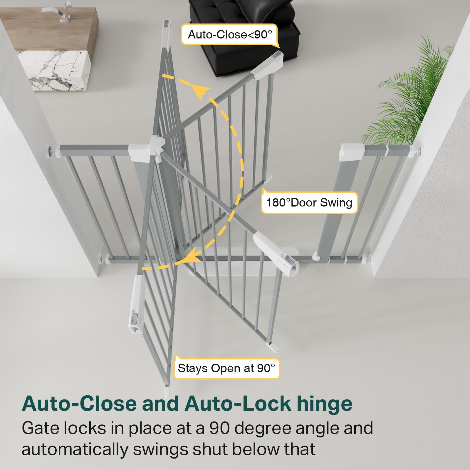 Cumbor 29.7-46" Baby Gate for Stairs, Mom's Choice Awards Winner-Auto Close Dog Gate for The House, Easy Install Pressure Mounted Pet Gates for Doorways, Easy Walk Thru Wide Safety Gate for Dog, Gray