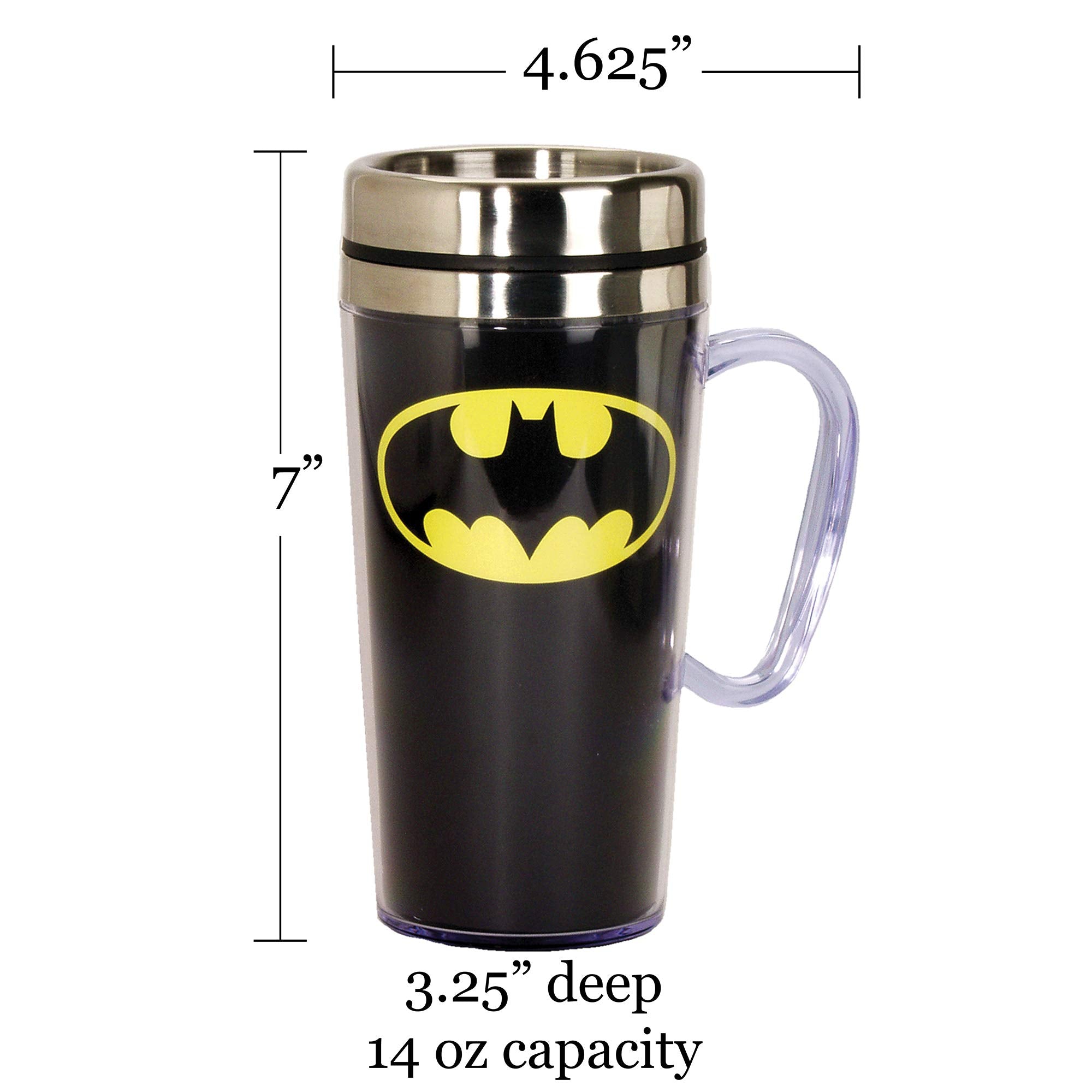 Spoontiques - Insulated Travel Mug - Batman Logo Coffee Cup - Coffee Lovers Gift - Funny Coffee Mug - 15 oz - Black