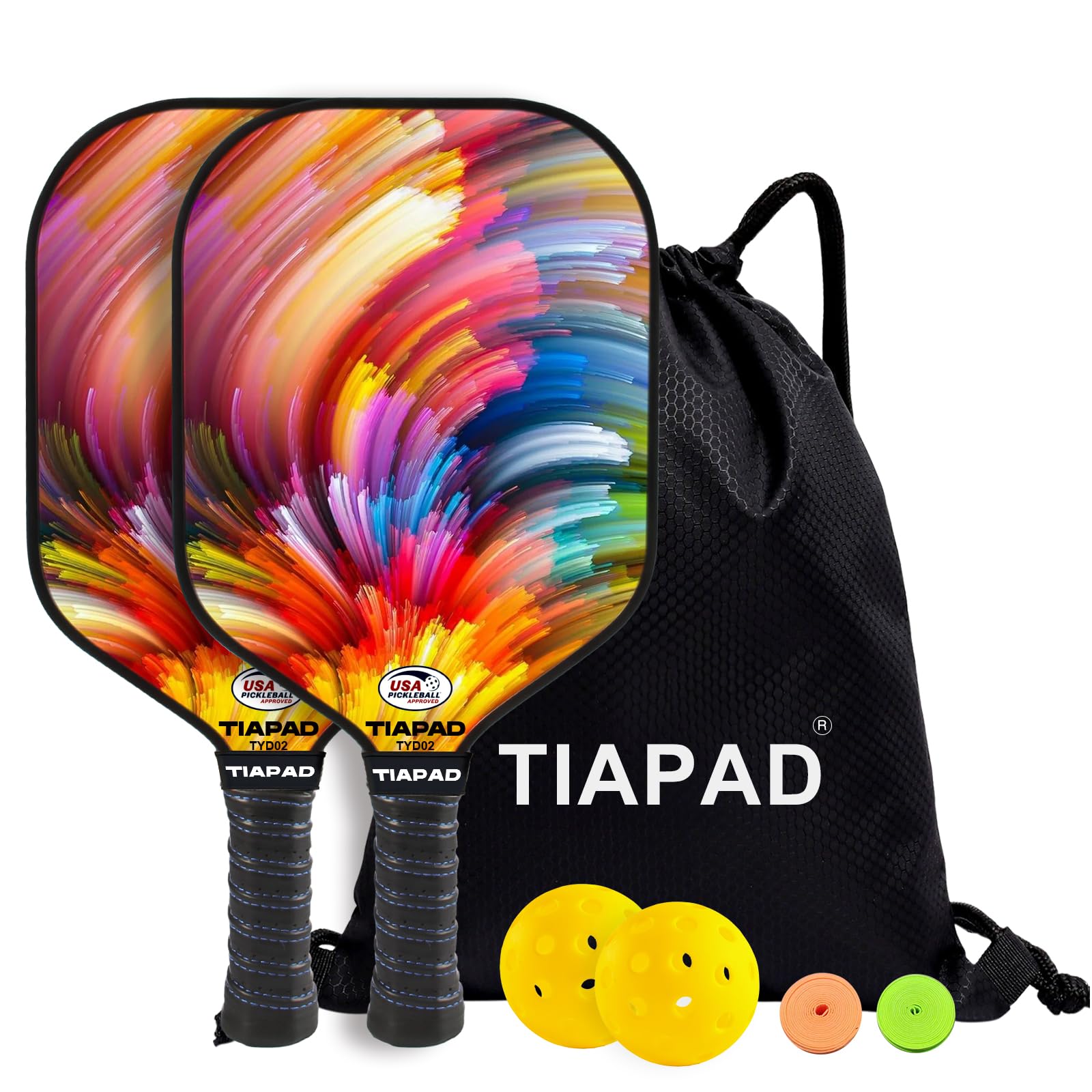 Tiapad Pickleball Paddles Set of 4, USAPA Approved Pickle Ball Paddle Set of 4, Fiberglass Pickle Ball Rackets 4 Pack, PP Honeycomb Core, Lightweight for Beginner (2Colourful)